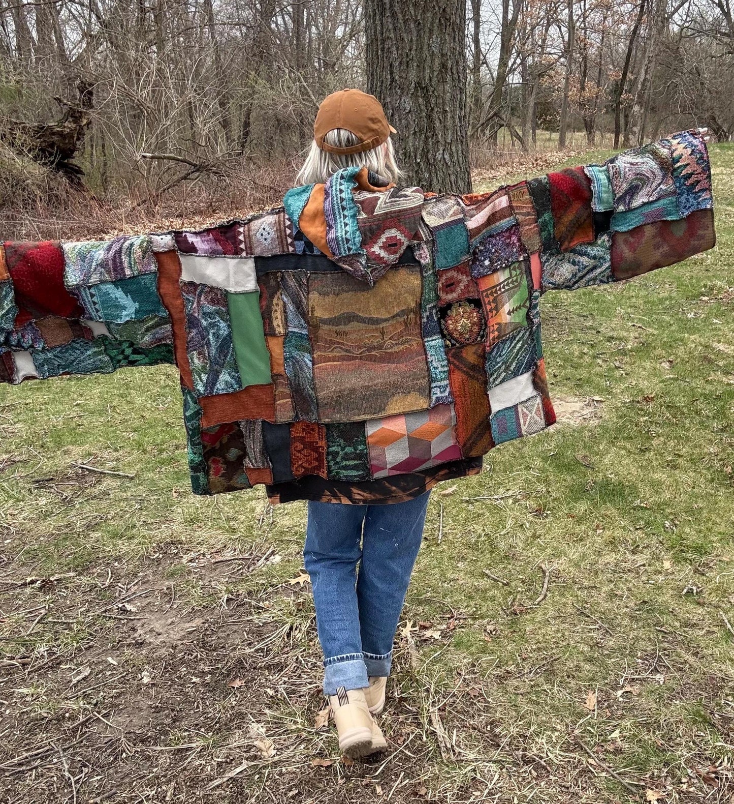 Psychedelic Desert Extra Oversized Fiber Art Patchwork Pullover