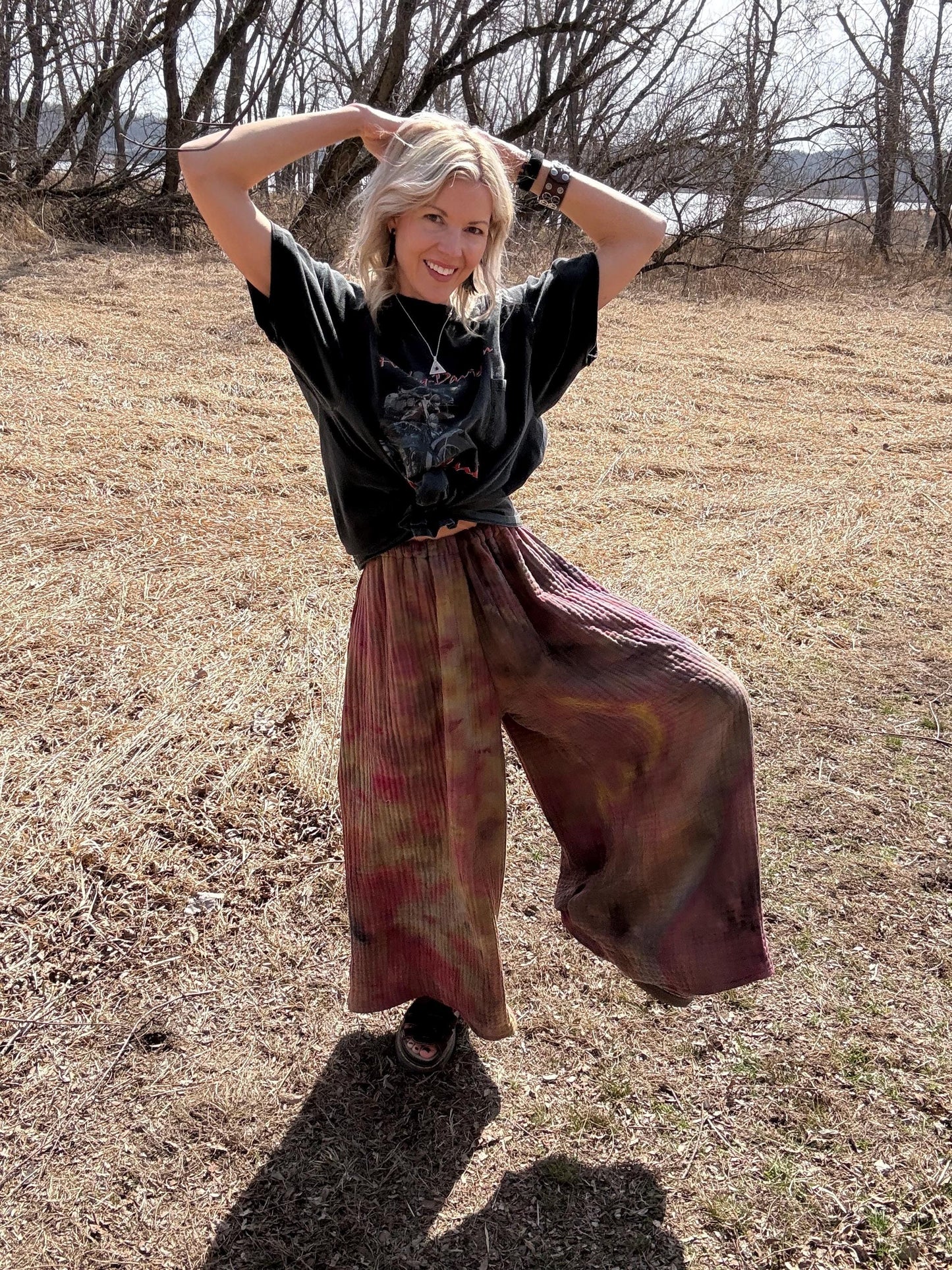 Earthy Hippie Extra Wide Leg High Waisted Tie Dye Blanket Pants