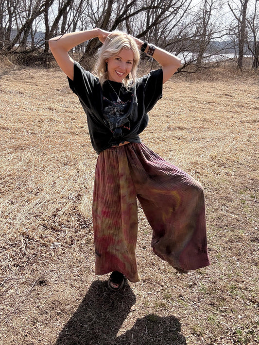 Earthy Hippie Extra Wide Leg High Waisted Tie Dye Blanket Pants