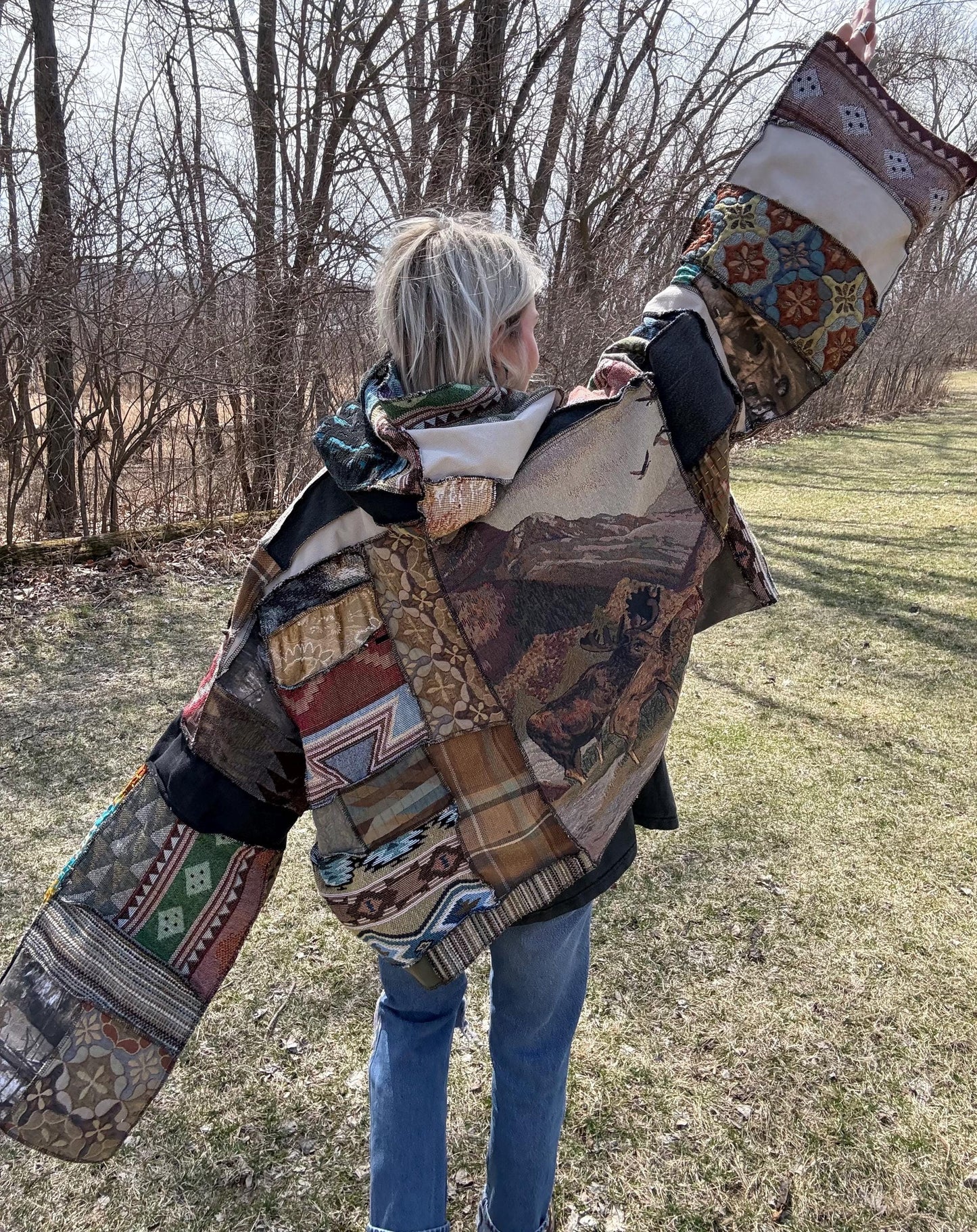 Wildlife Wonder Fiber Art Extra Oversized Patchwork Pullover
