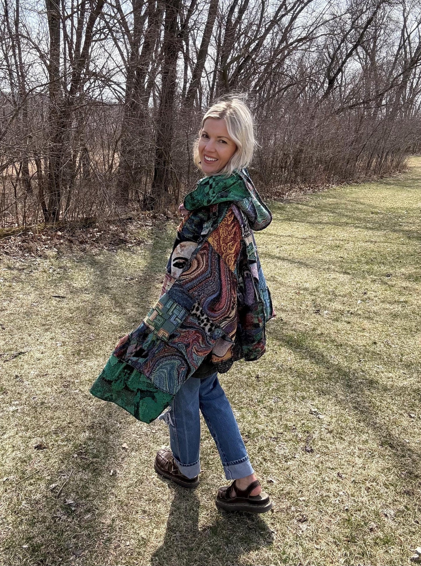 Psychedelic Dreamer Extra Oversized Patchwork Blanket Pullover, One-Of-A-Kind Wearable Art