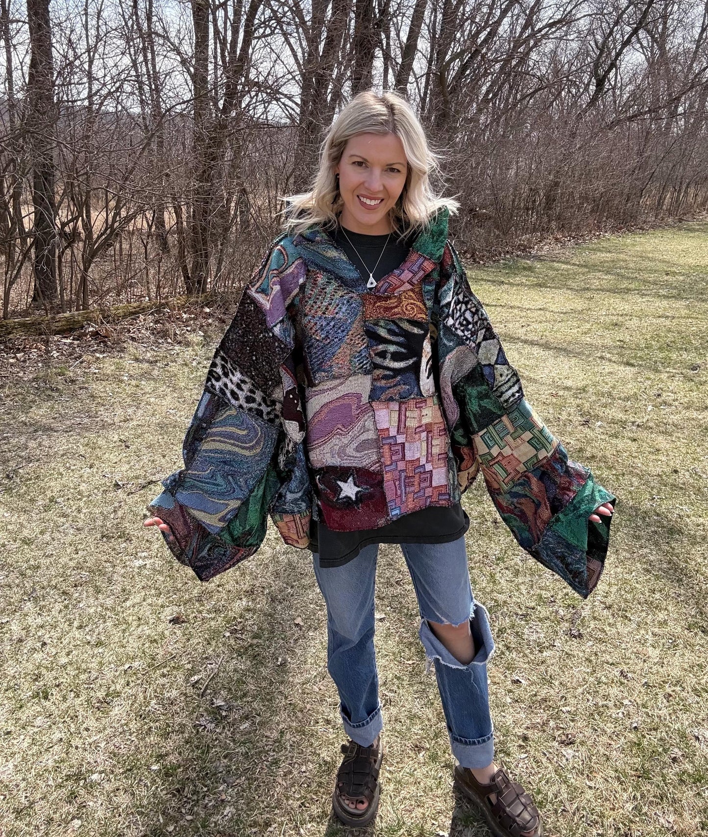 Psychedelic Dreamer Extra Oversized Patchwork Blanket Pullover, One-Of-A-Kind Wearable Art