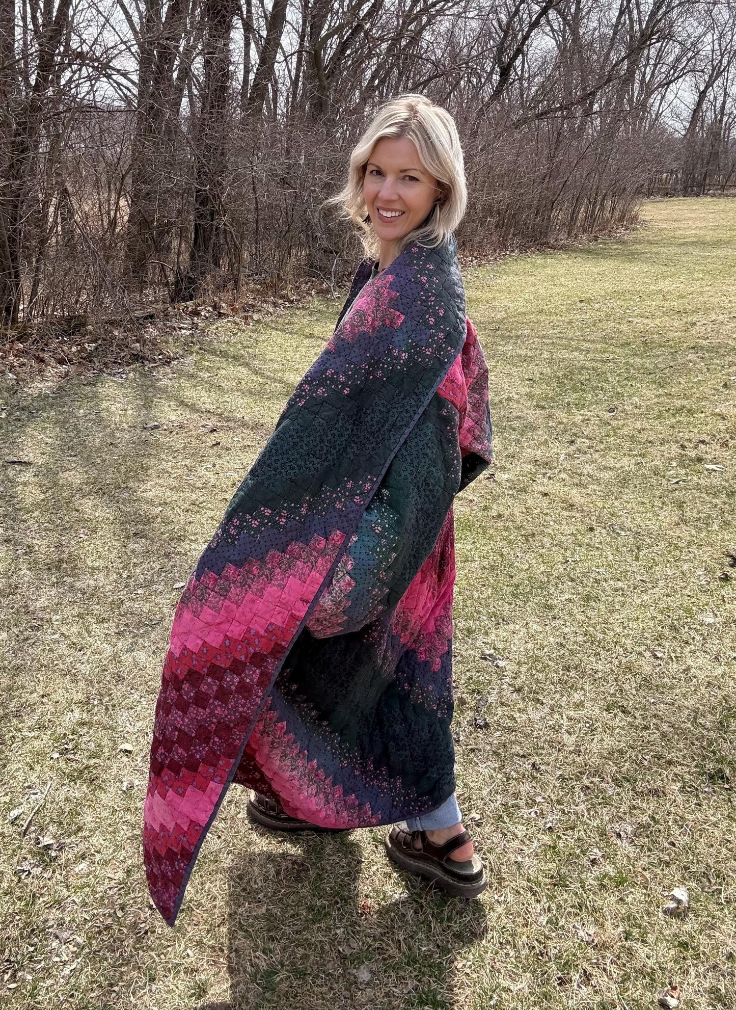 Heart Opening Hues Green & Pink Maximalist Statement Quilt Coat
