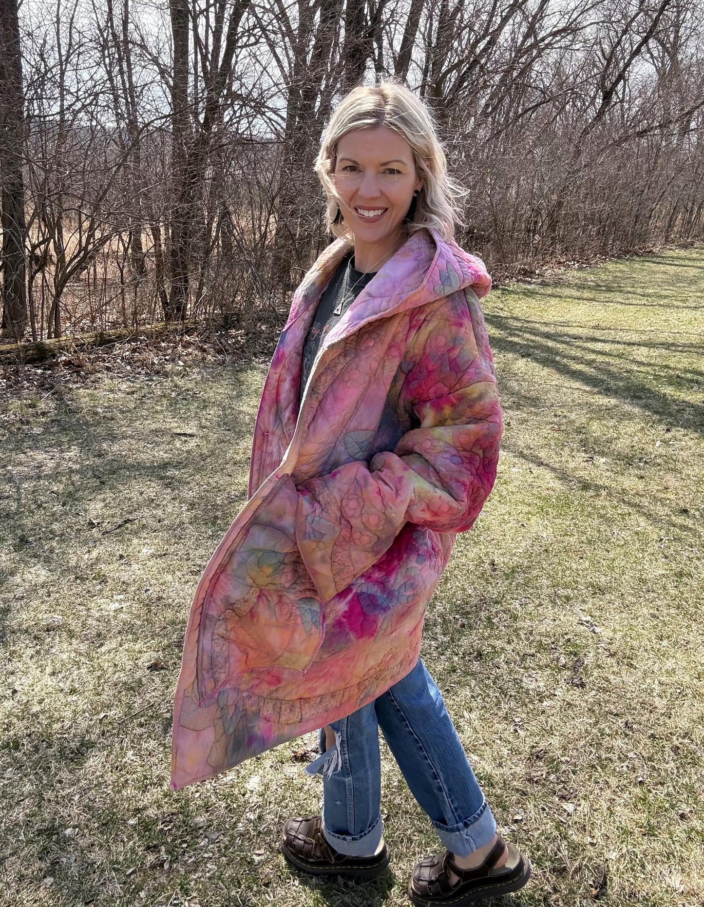 Flower Power Artsy Boho Hooded Quilt Coat