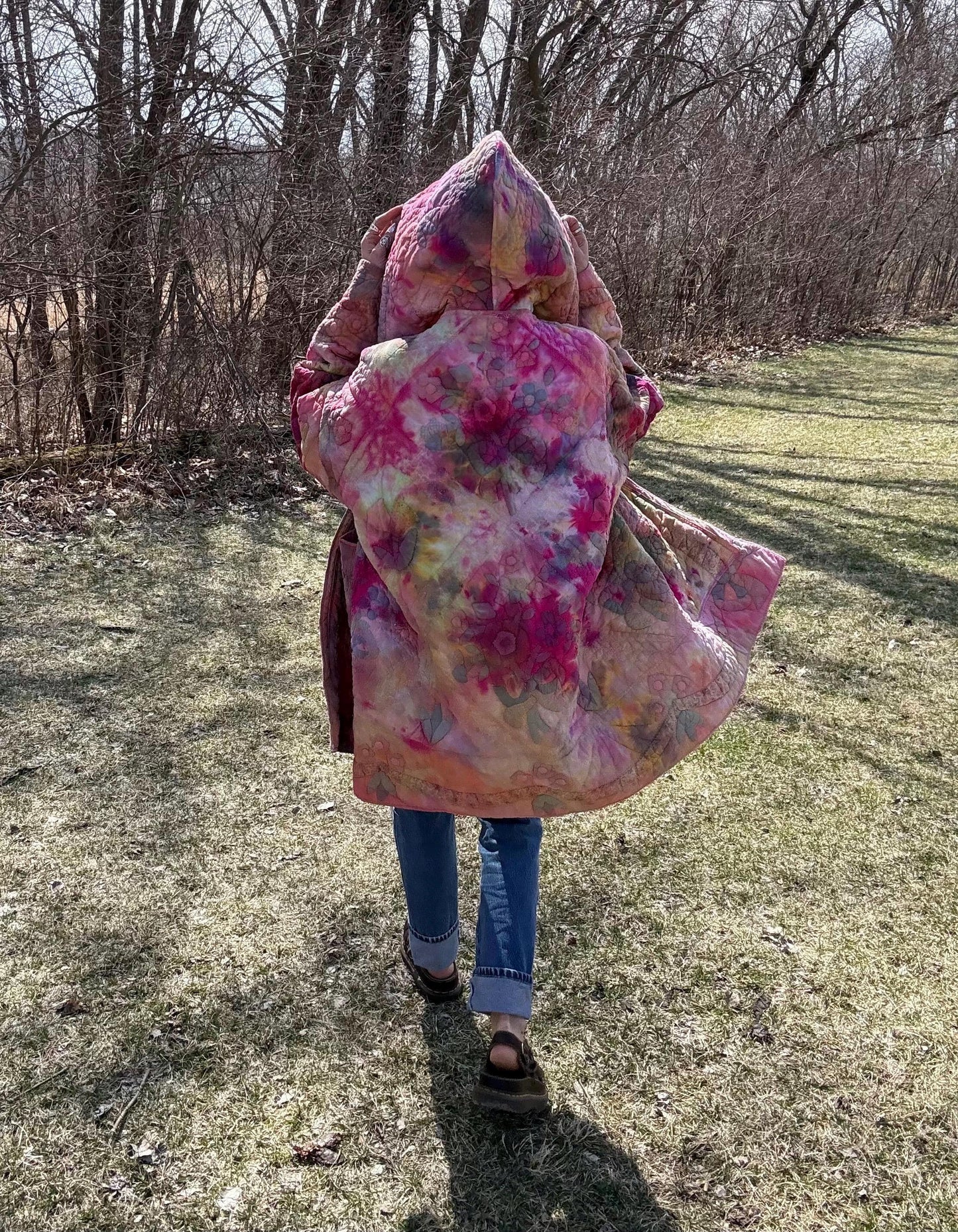 Flower Power Artsy Boho Hooded Quilt Coat