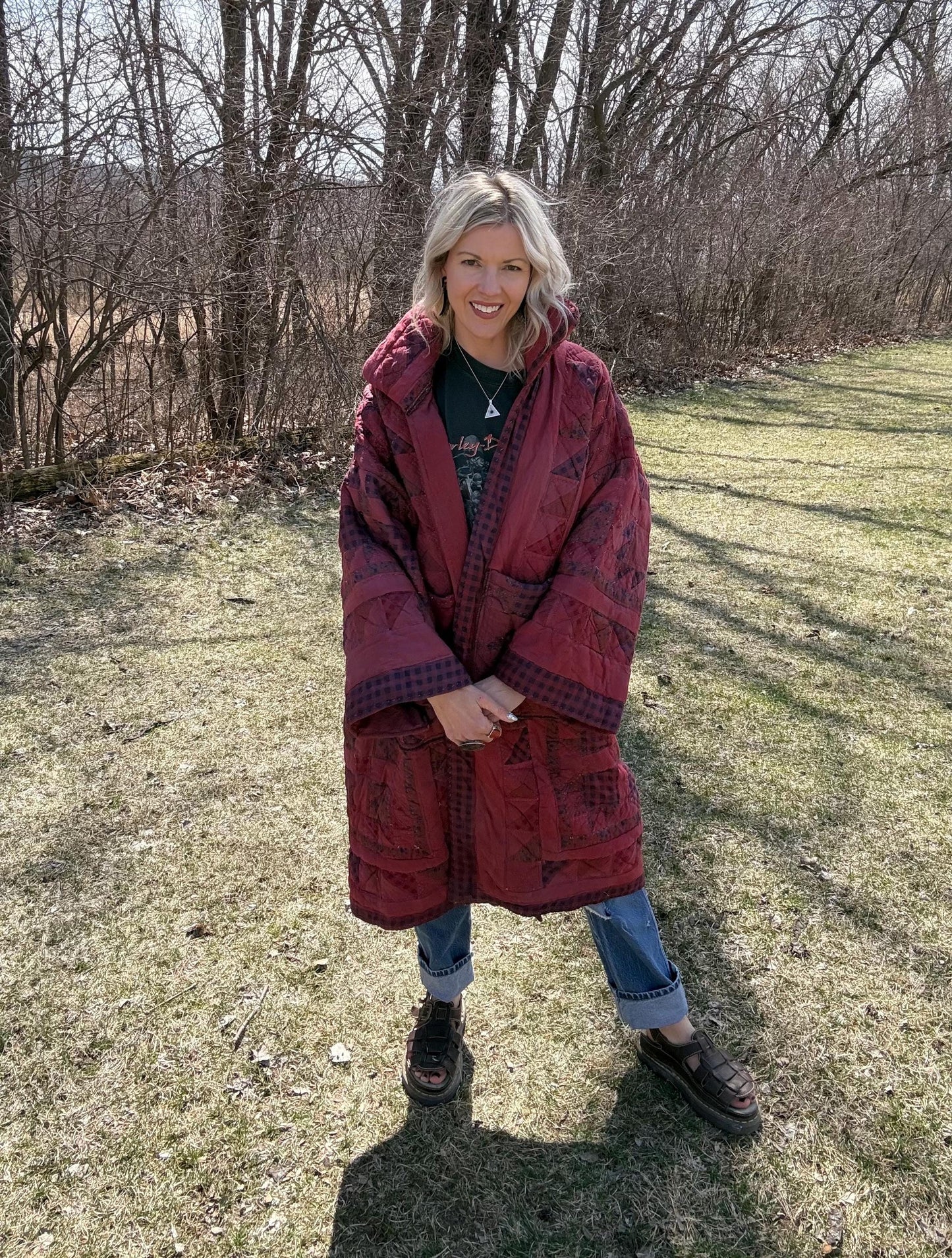 Cranberry Cuddles Oversized Statement Quilt Coat