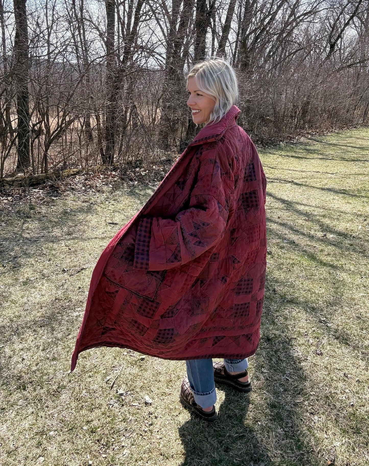 Cranberry Cuddles Oversized Statement Quilt Coat