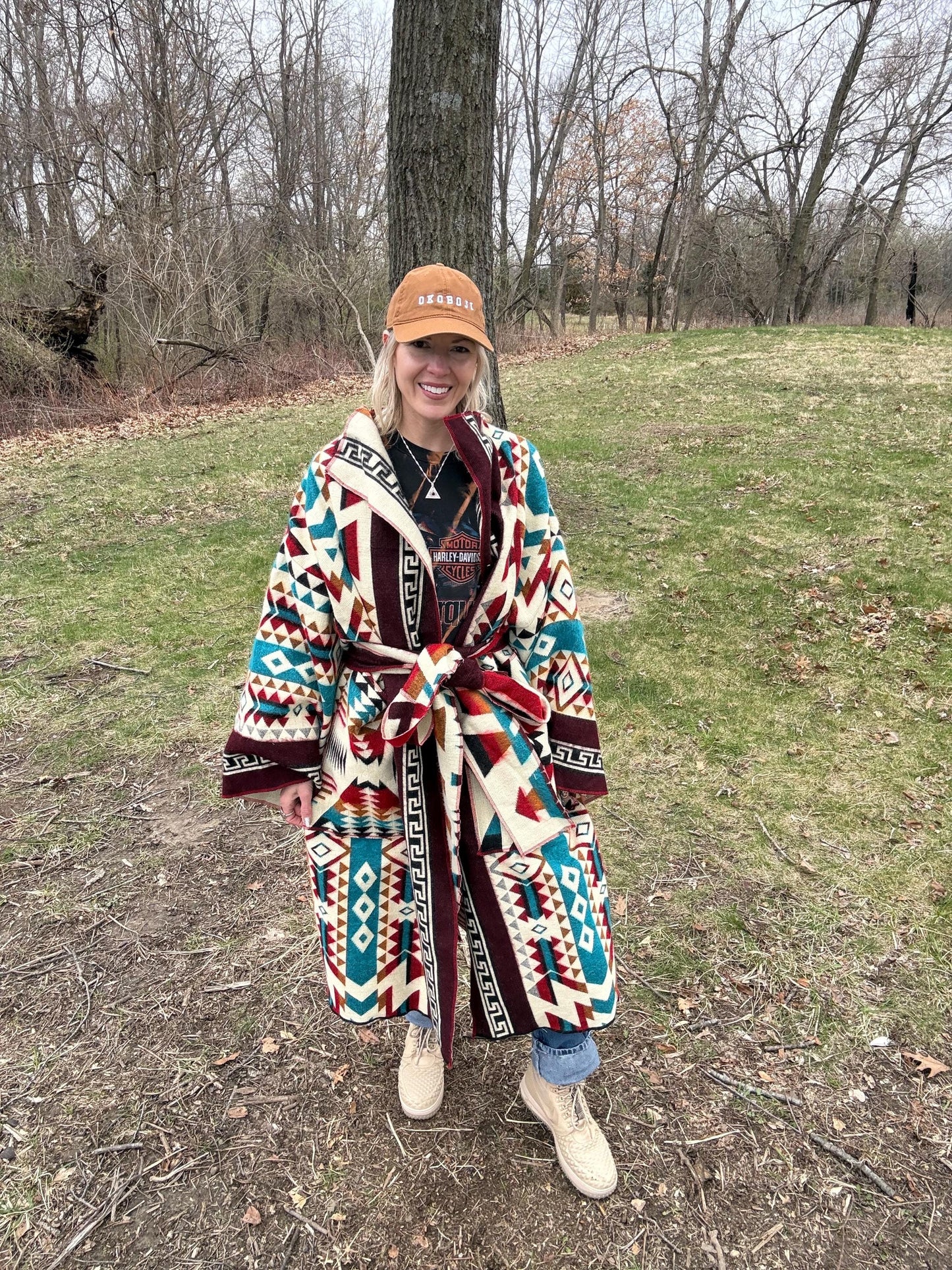 Western Sunsets Geometric Alpaca Wool Handmade Blanket Coat