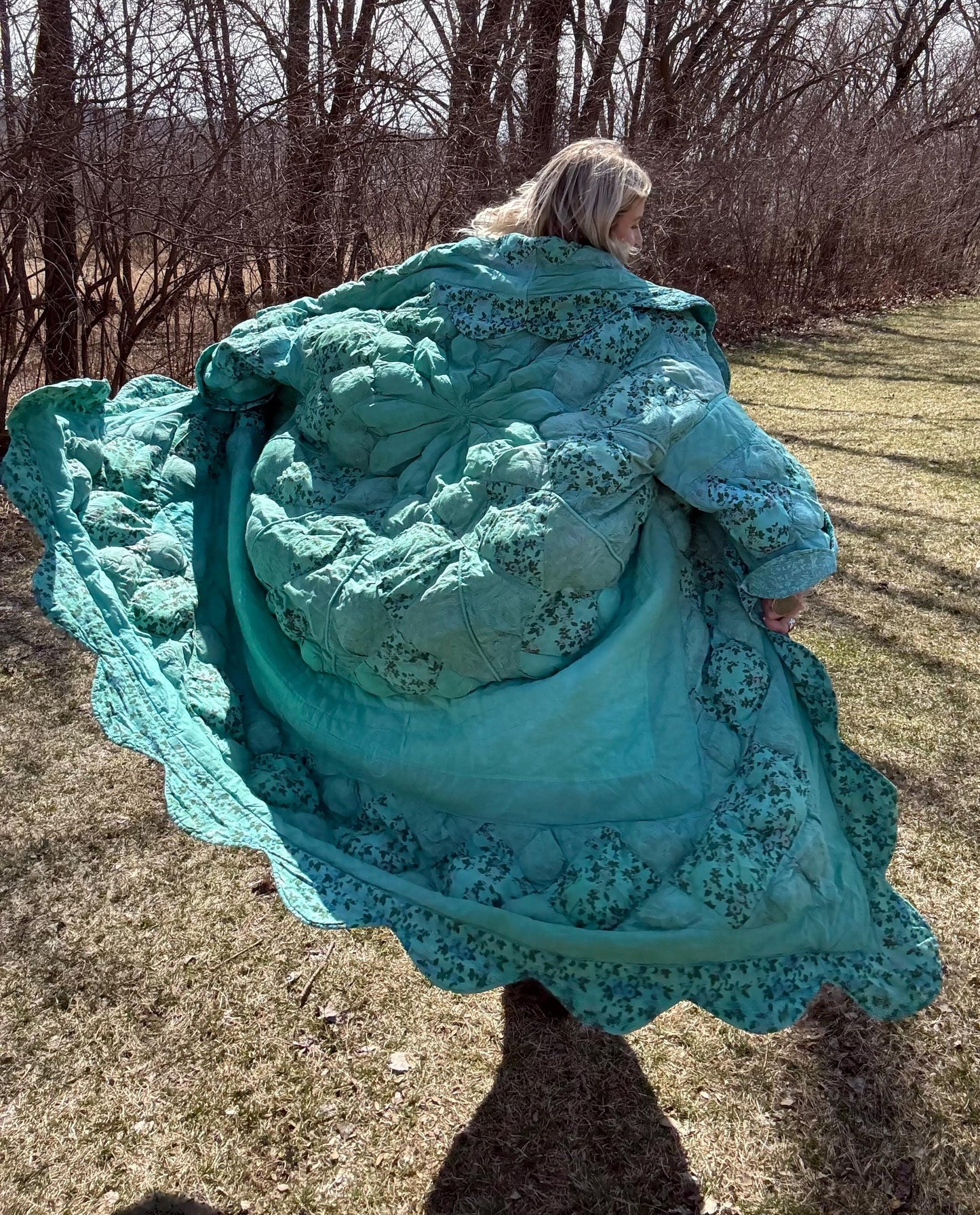 Seafoam Queen Oversized Extra Long Maximalist Quilt Coat
