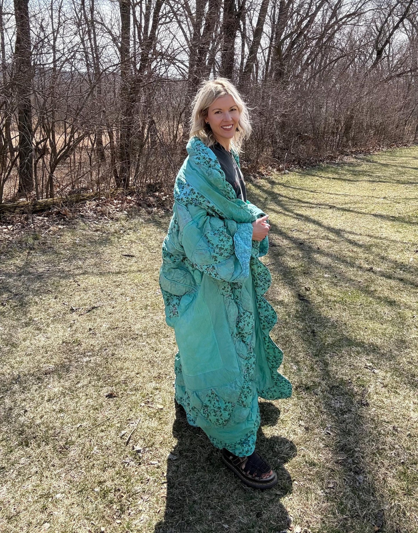 Seafoam Queen Oversized Extra Long Maximalist Quilt Coat