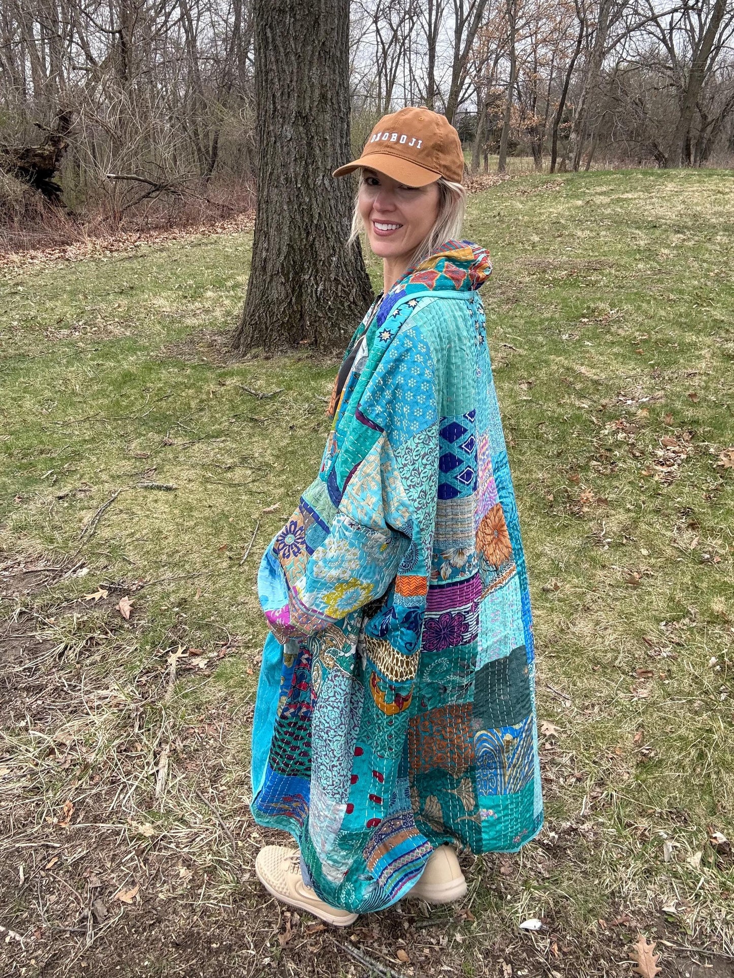 Carribean Waters Extra Oversized Lightweight Patchwork Quilt Coat