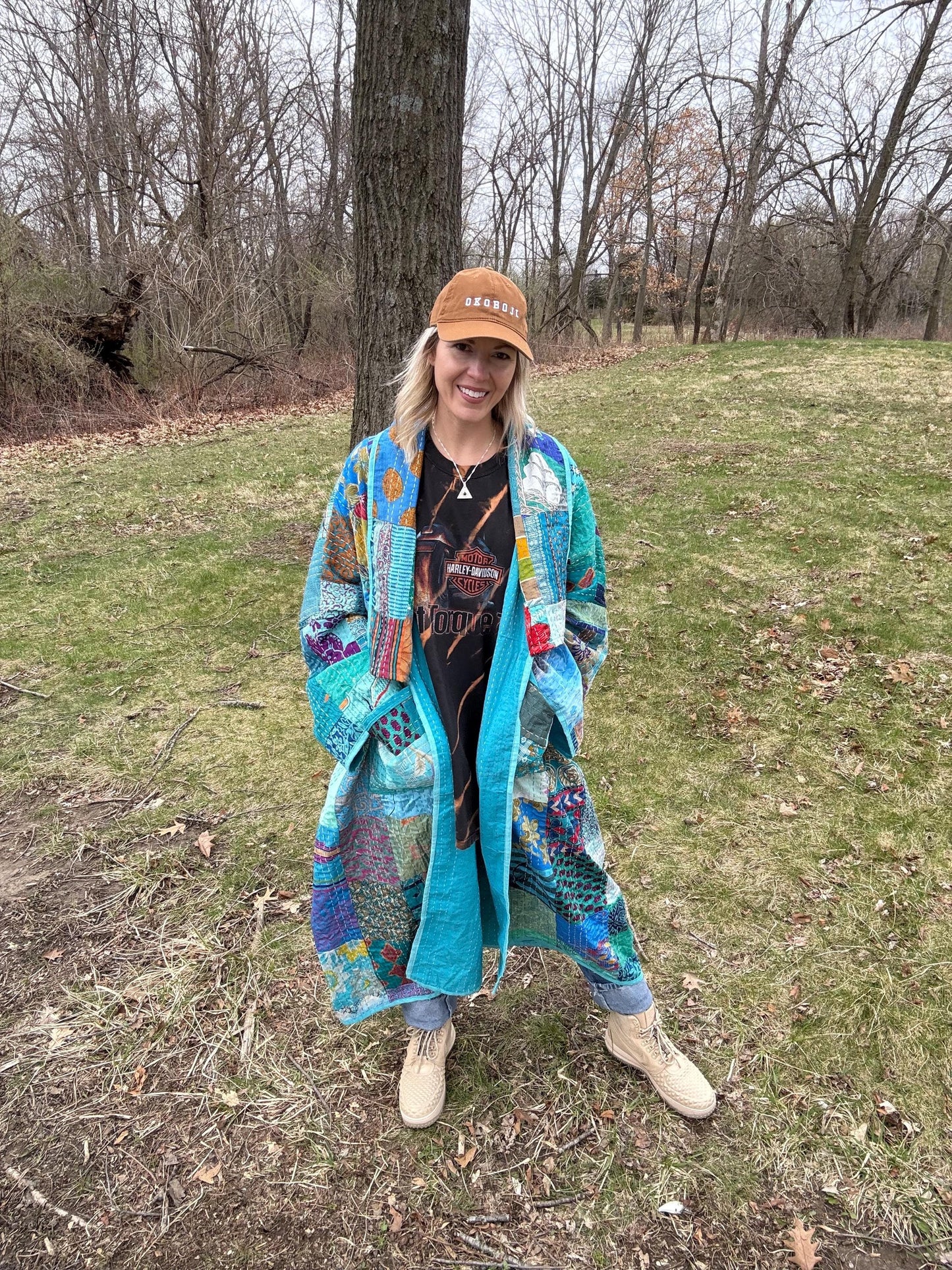 Carribean Waters Extra Oversized Lightweight Patchwork Quilt Coat