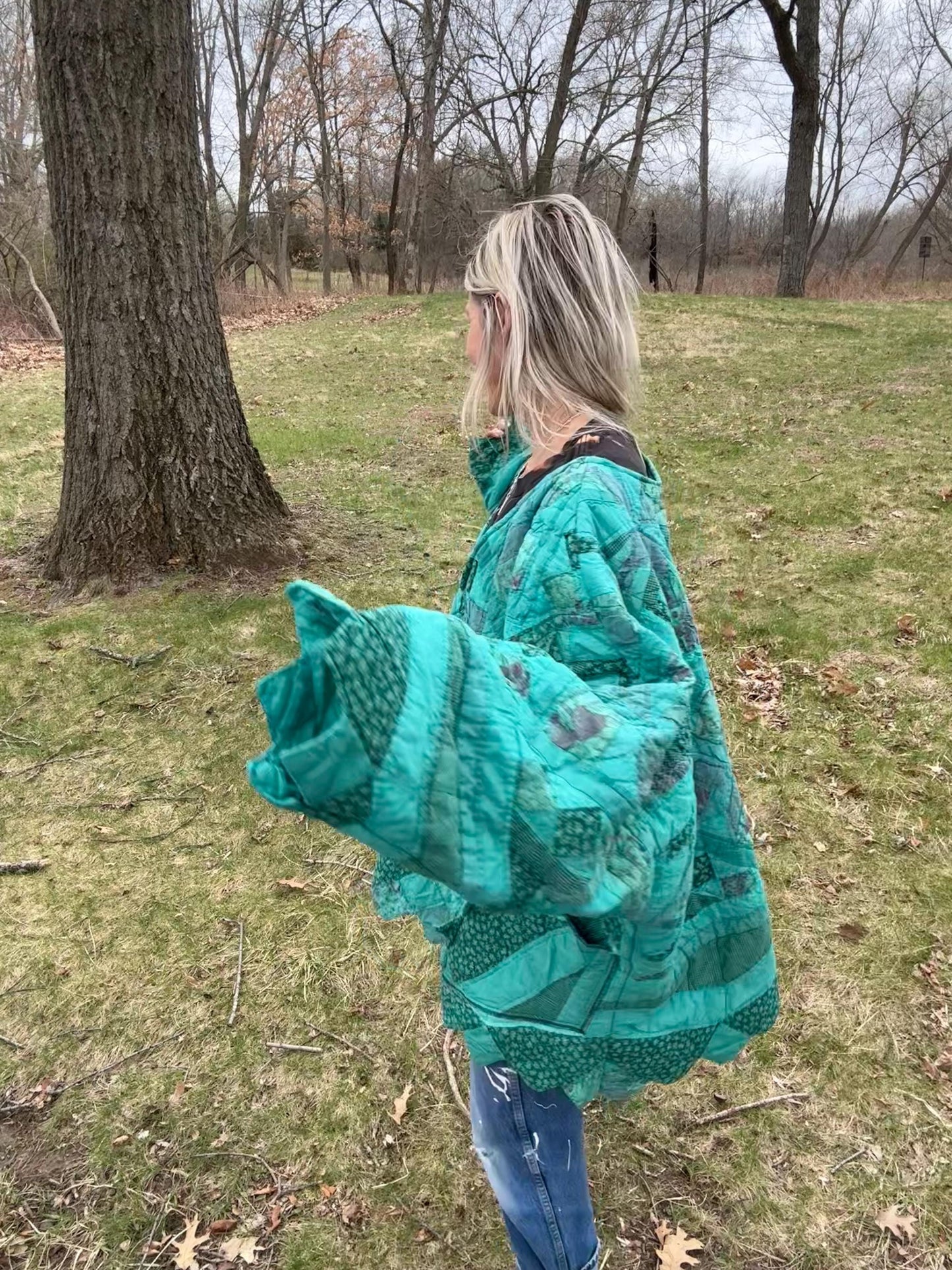 Turquoise Ivy Extra Oversized Artsy Quilt Pullover