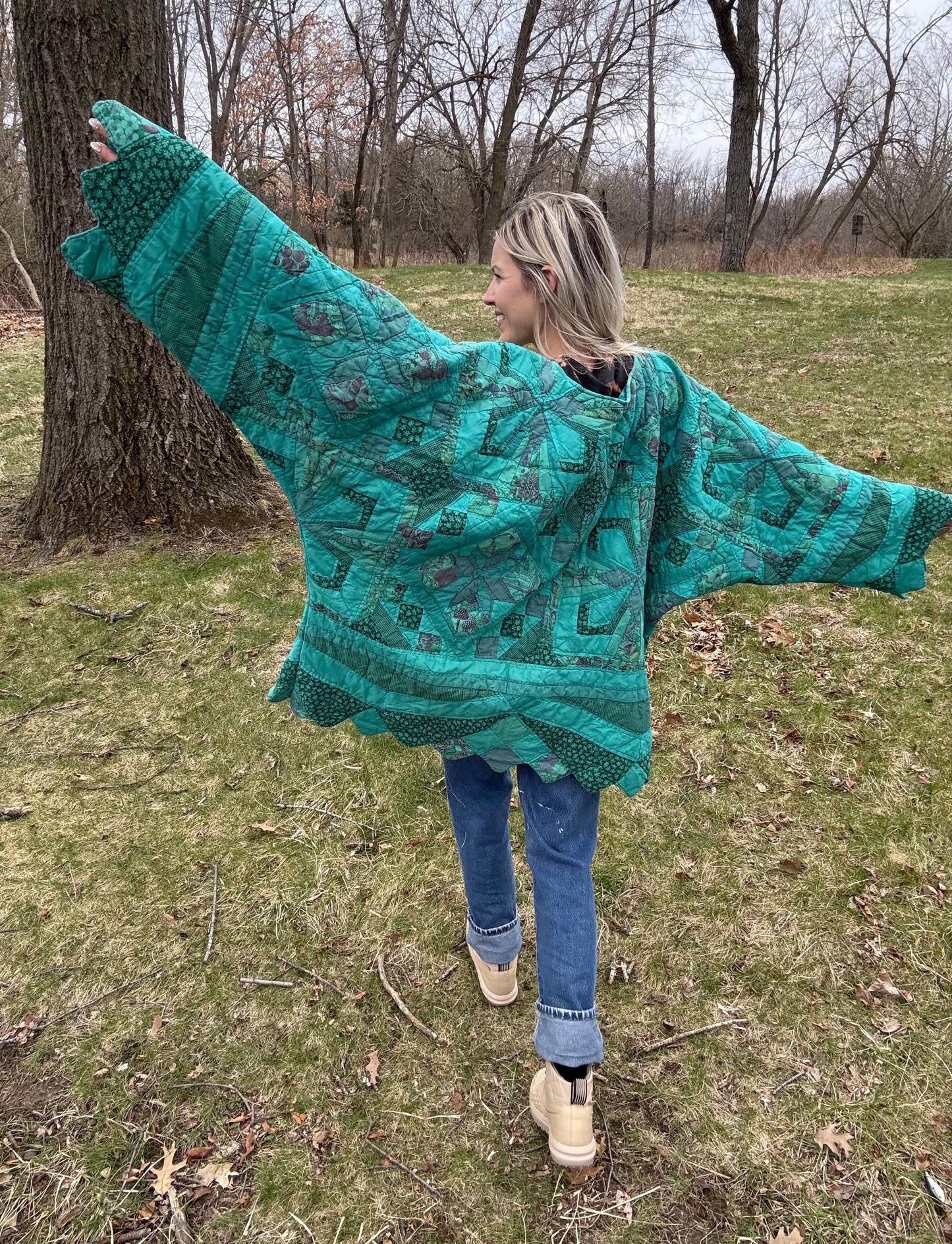 Turquoise Ivy Extra Oversized Artsy Quilt Pullover