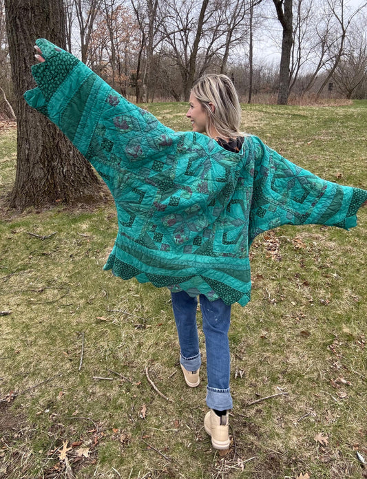 Turquoise Ivy Extra Oversized Artsy Quilt Pullover