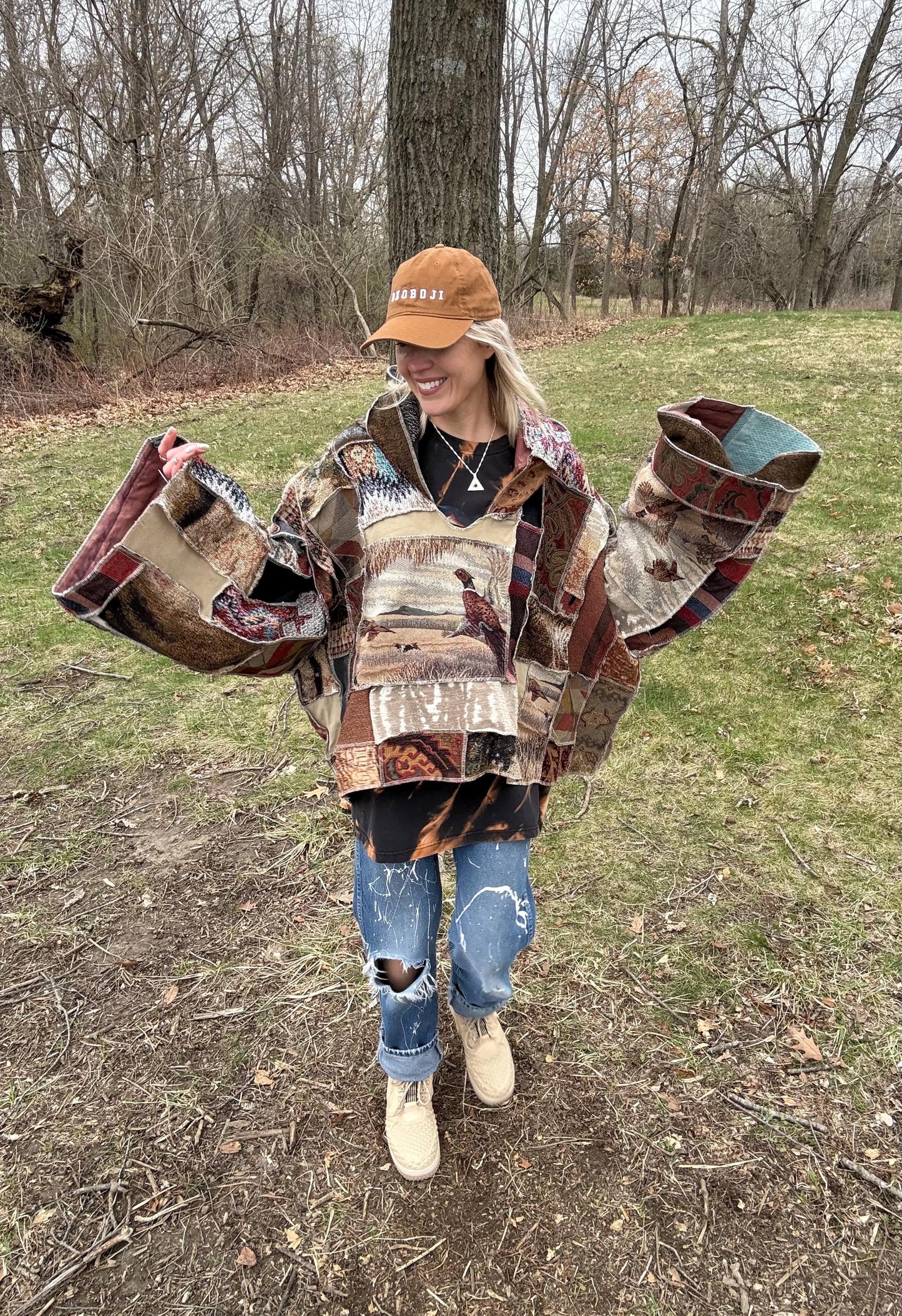 Pretty As A Pheasant Extra Oversized Fiber Art Patchwork Pullover