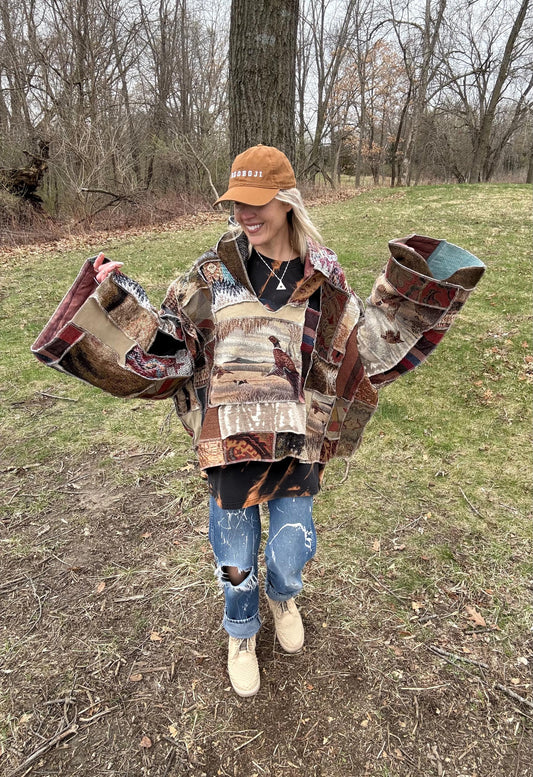 Pretty As A Pheasant Extra Oversized Fiber Art Patchwork Pullover