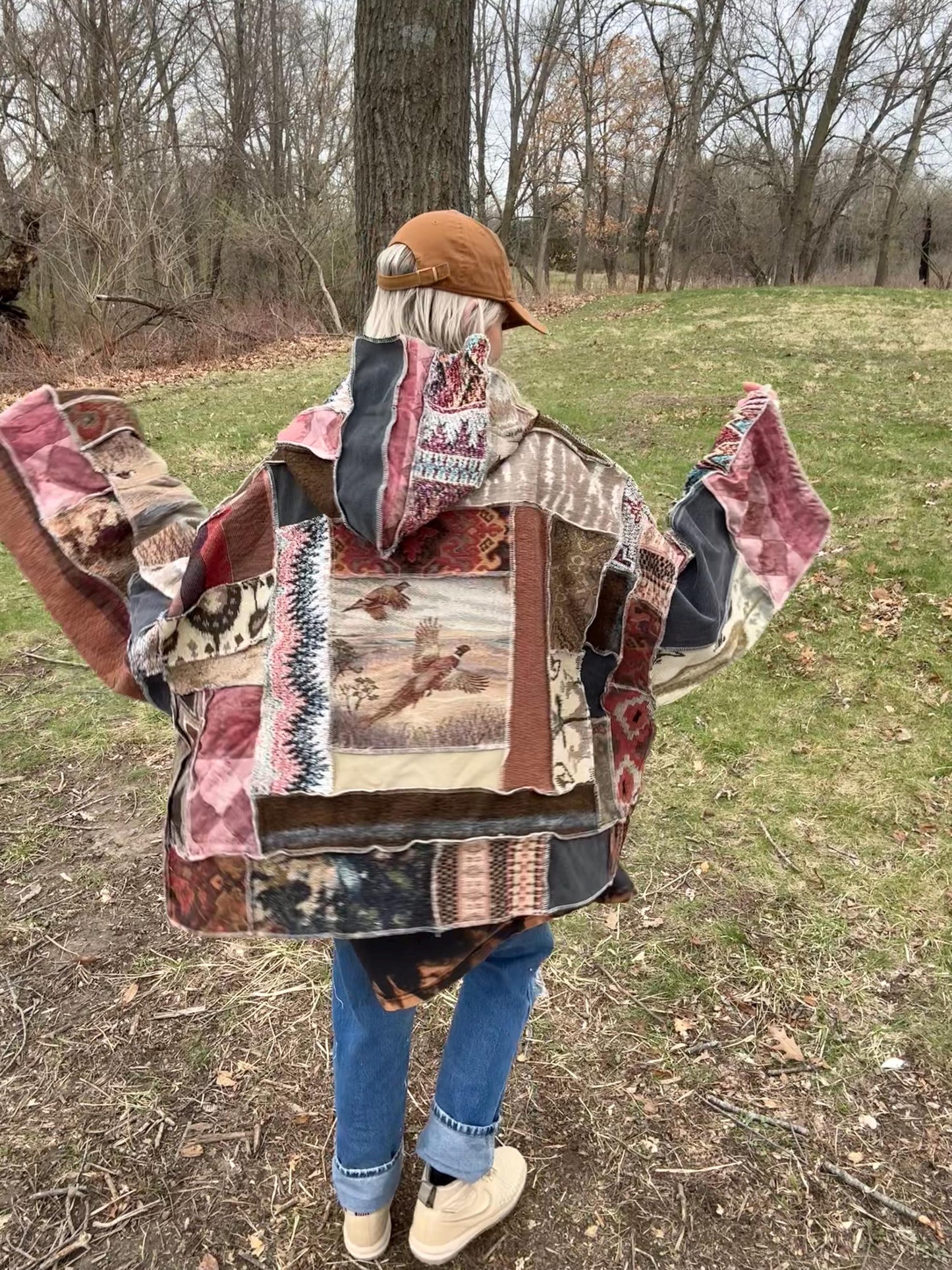 Pretty As A Pheasant Extra Oversized Fiber Art Patchwork Pullover