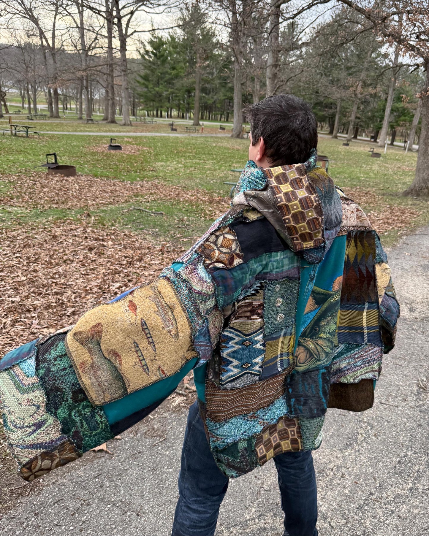 Gone Fishin’ Extra Oversized Fiber Art Patchwork Pullover