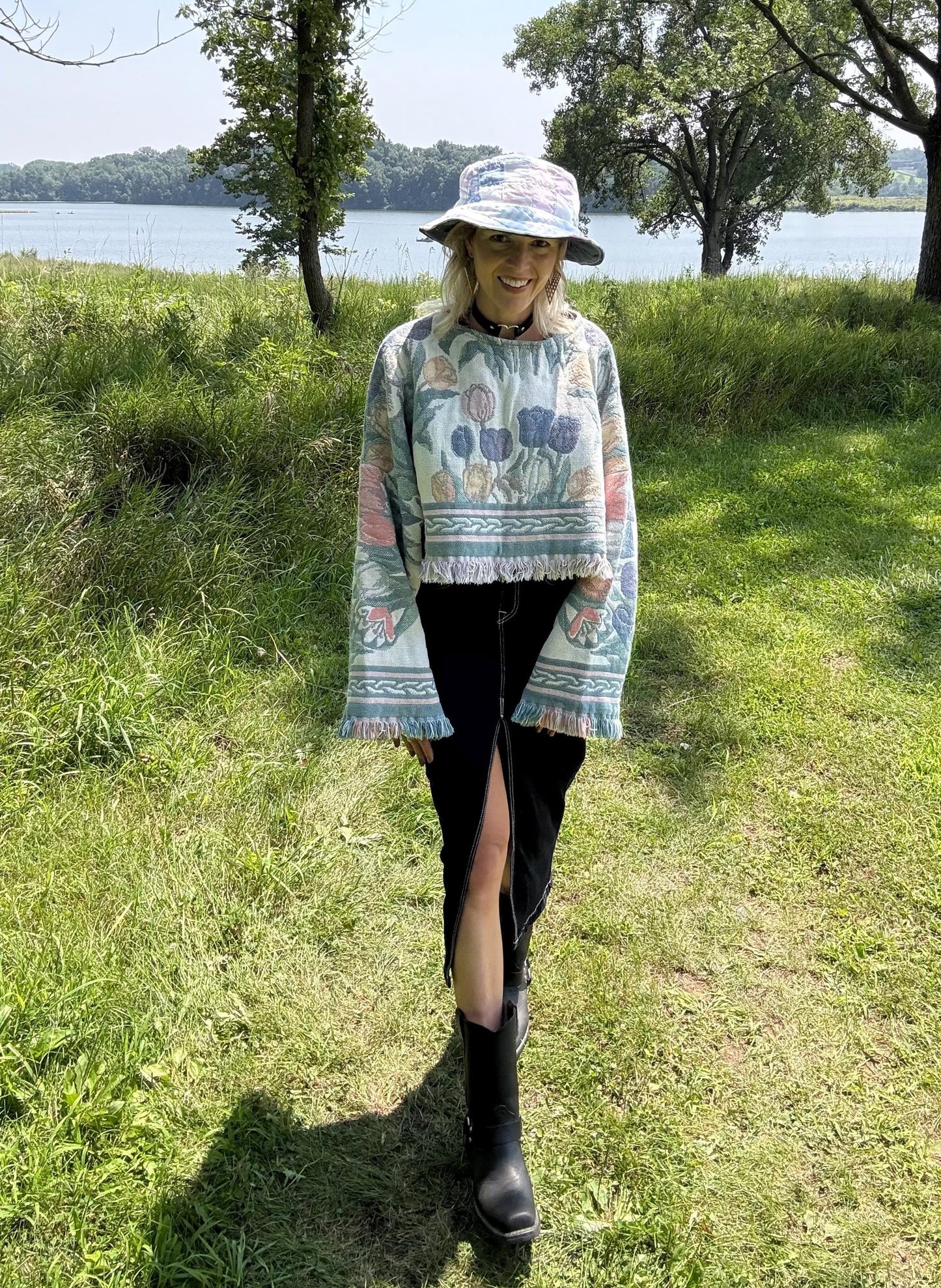Romantic Tulip Garden Pastel Cropped Oversized Blanket Sweater