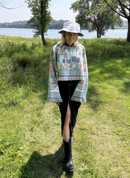 Romantic Tulip Garden Pastel Cropped Oversized Blanket Sweater