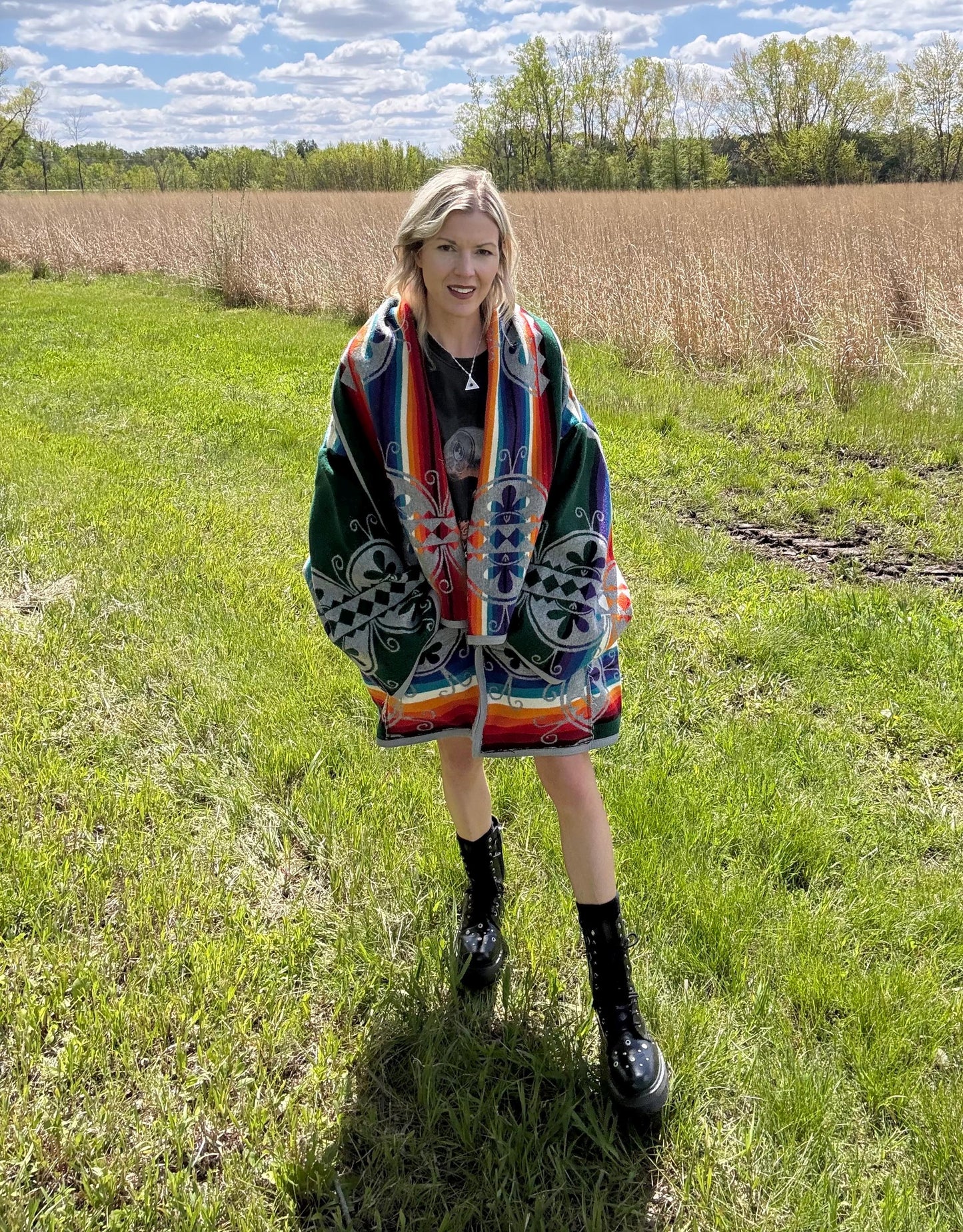 Sacred Turtle Energy Hunter Green Wool Blanket Coat