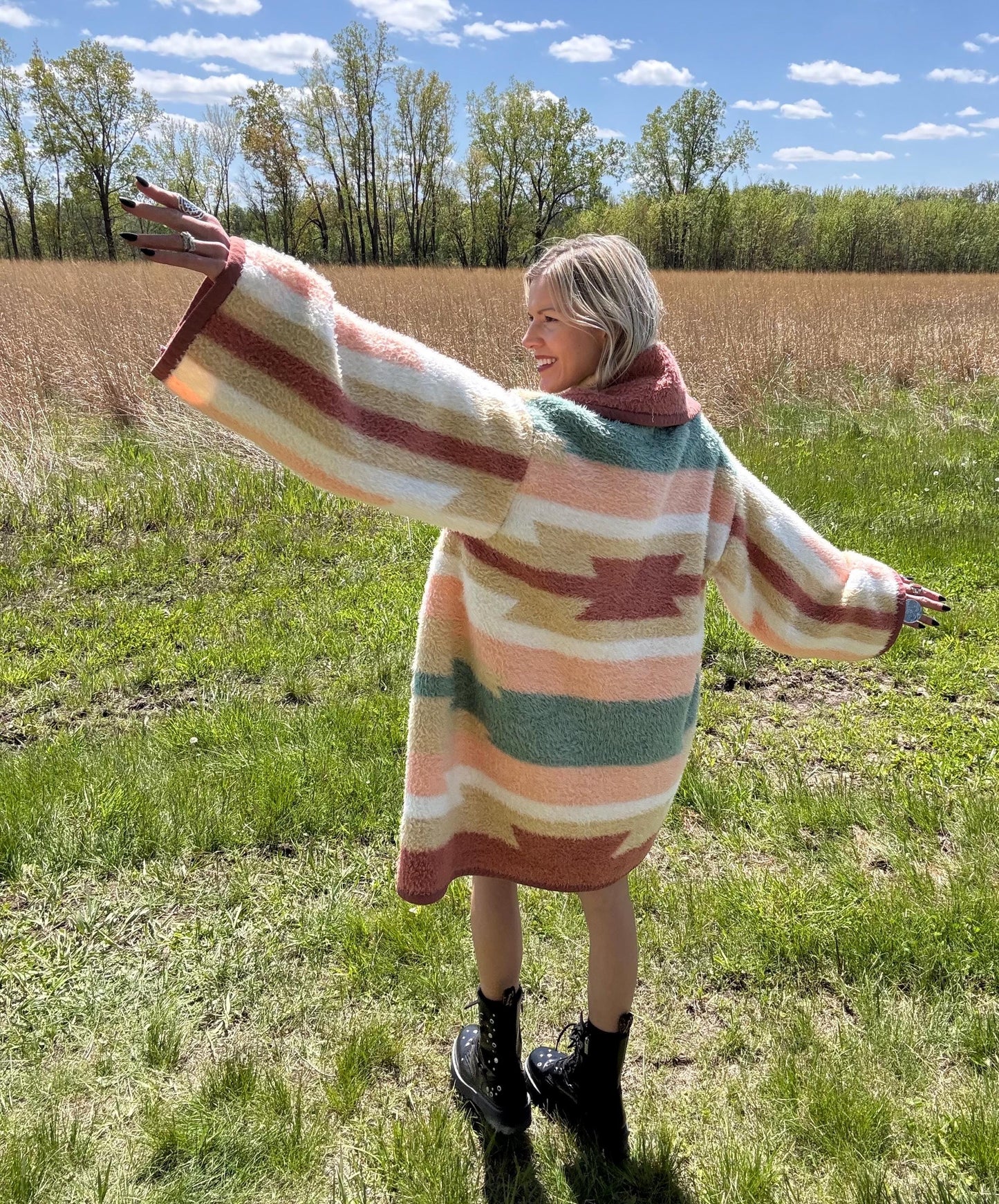 Desert Rose Geometric Southwestern Fleece Blanket Coat