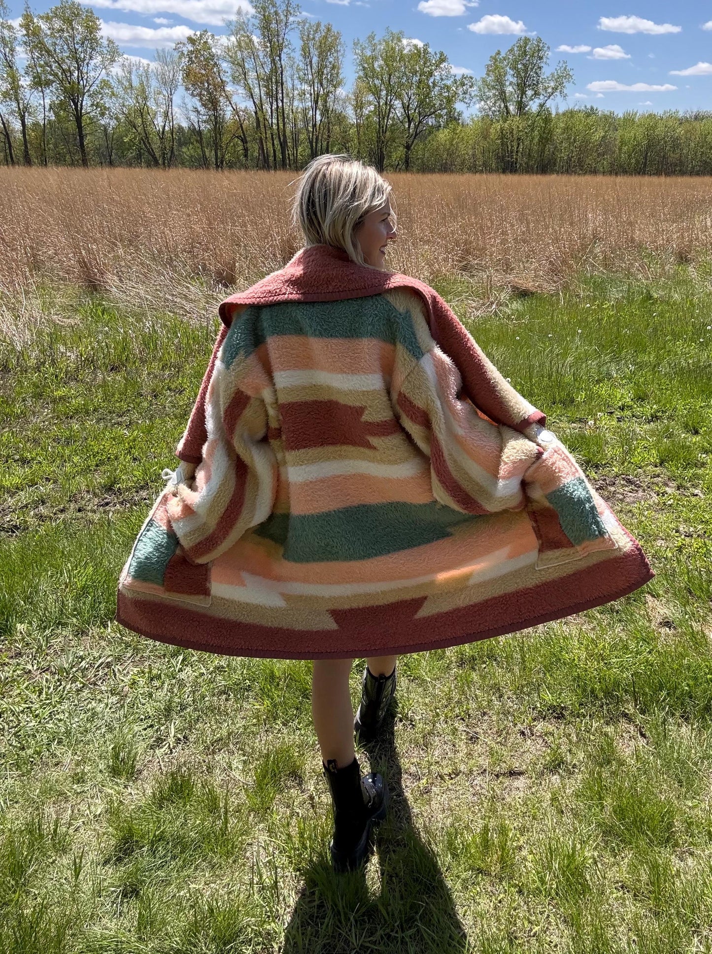 Desert Rose Geometric Southwestern Fleece Blanket Coat