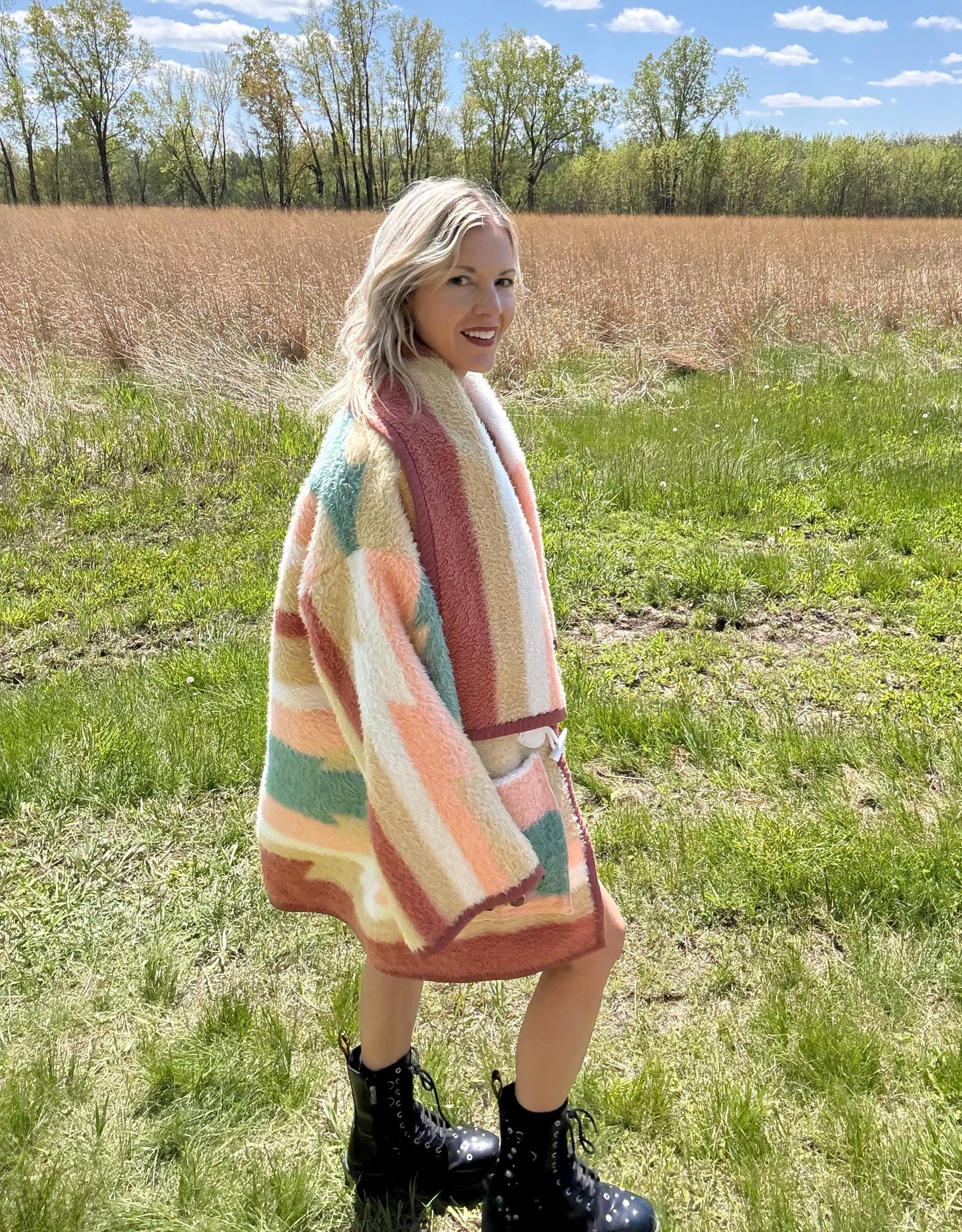 Desert Rose Geometric Southwestern Fleece Blanket Coat