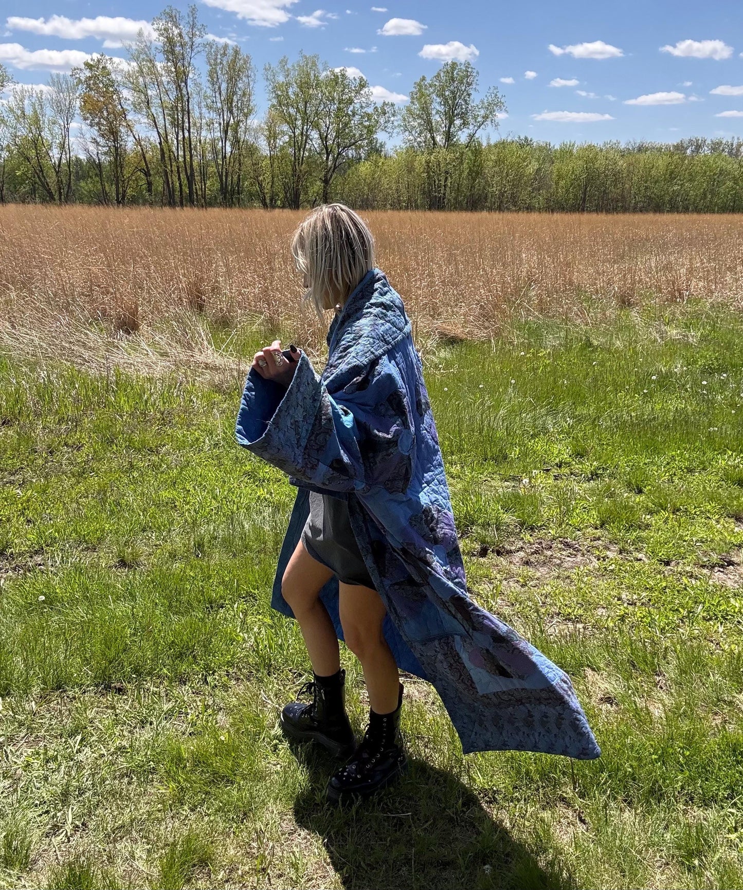 Blue Dream Long Maximalist Statement Quilt Coat