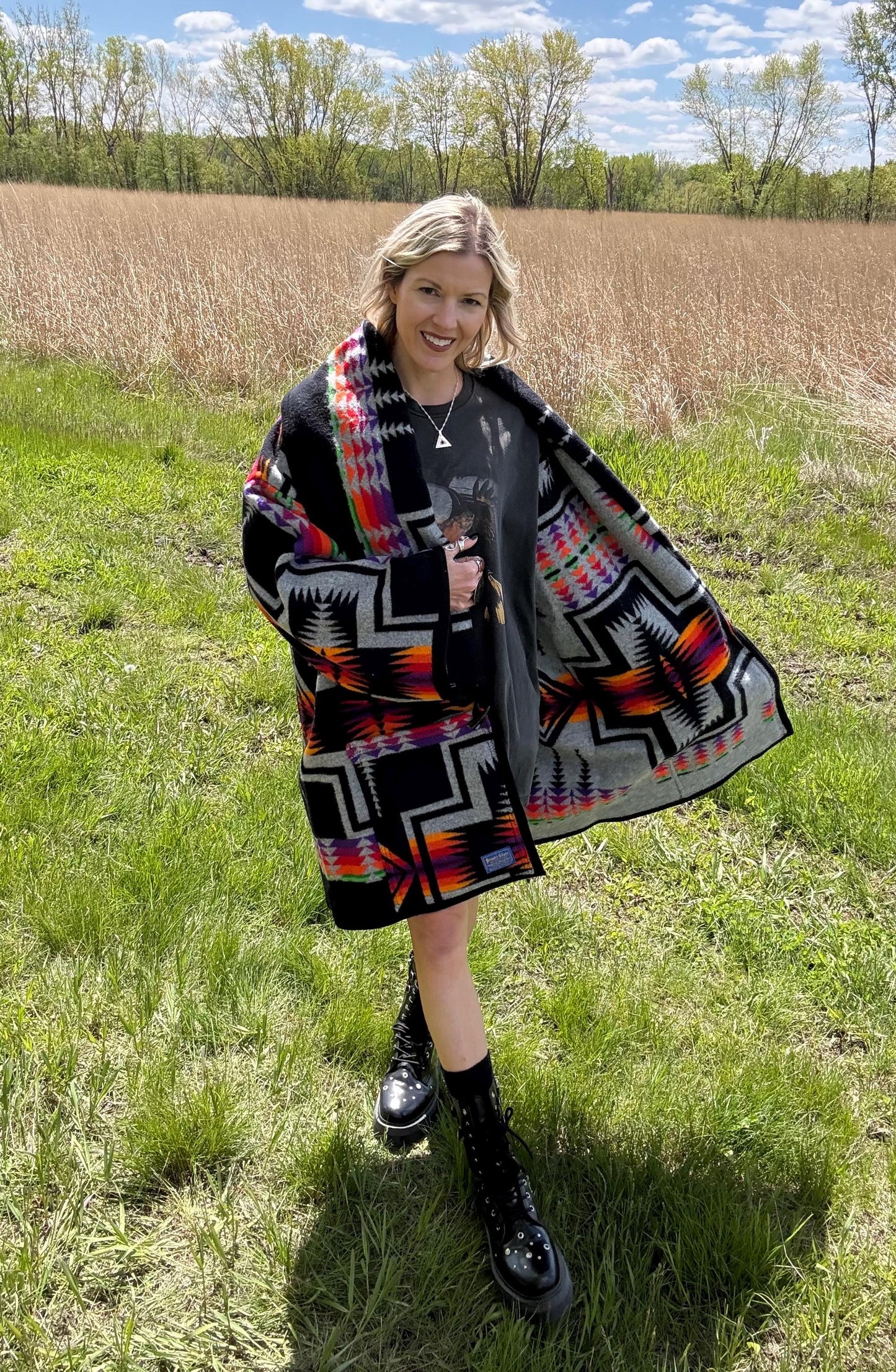 Mountain Sunsets Upcycled Vintage Wool Geometric Blanket Coat