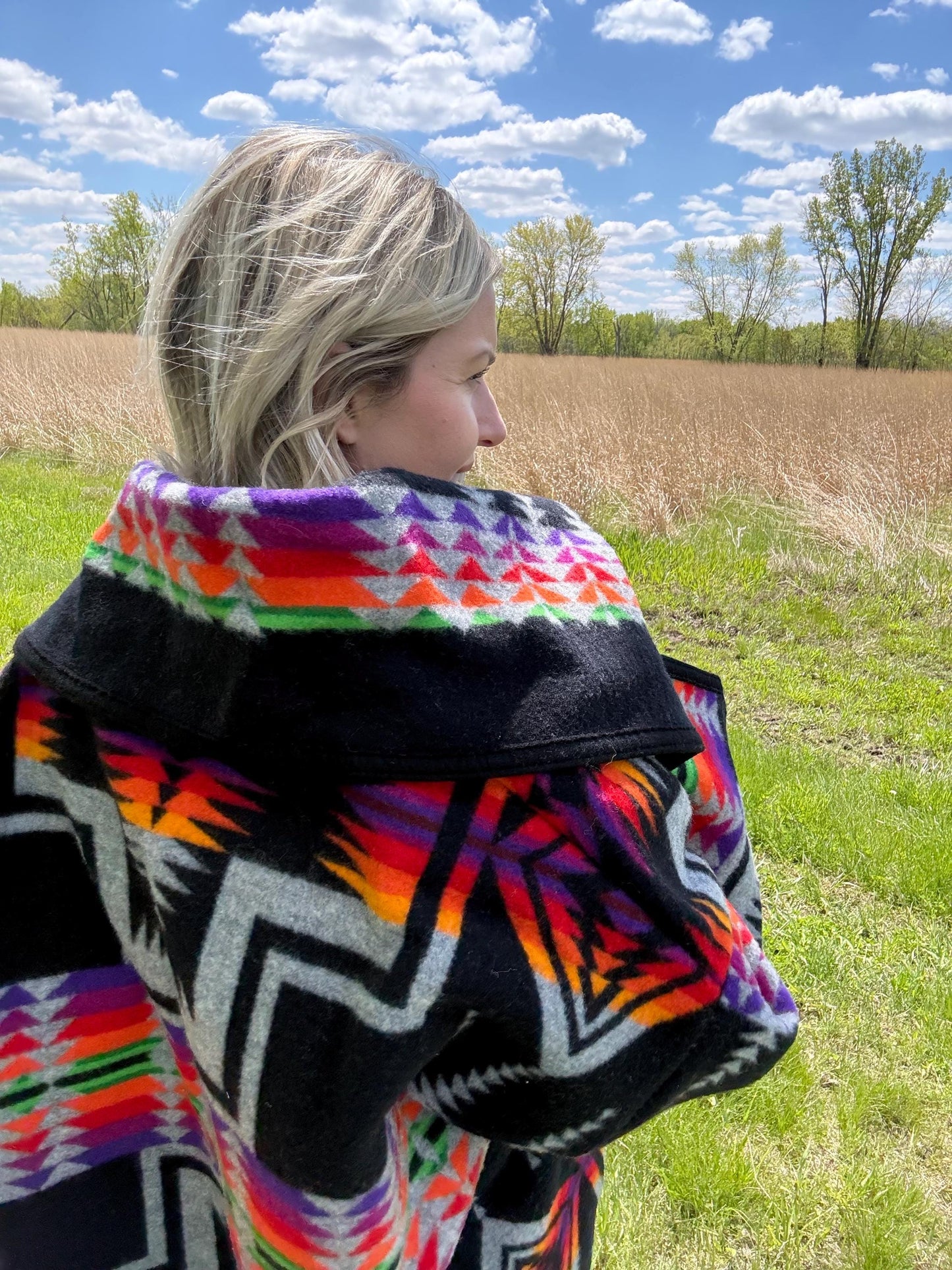 Mountain Sunsets Upcycled Vintage Wool Geometric Blanket Coat