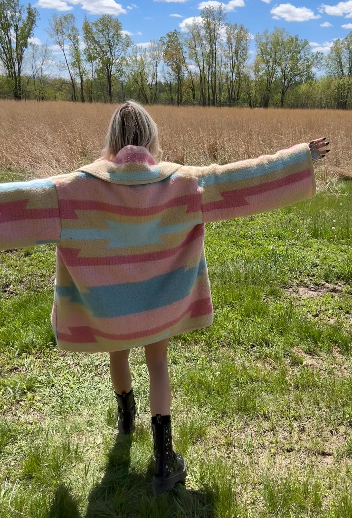 Pastel Dreams Southwestern Geometric Fleece Blanket Coat