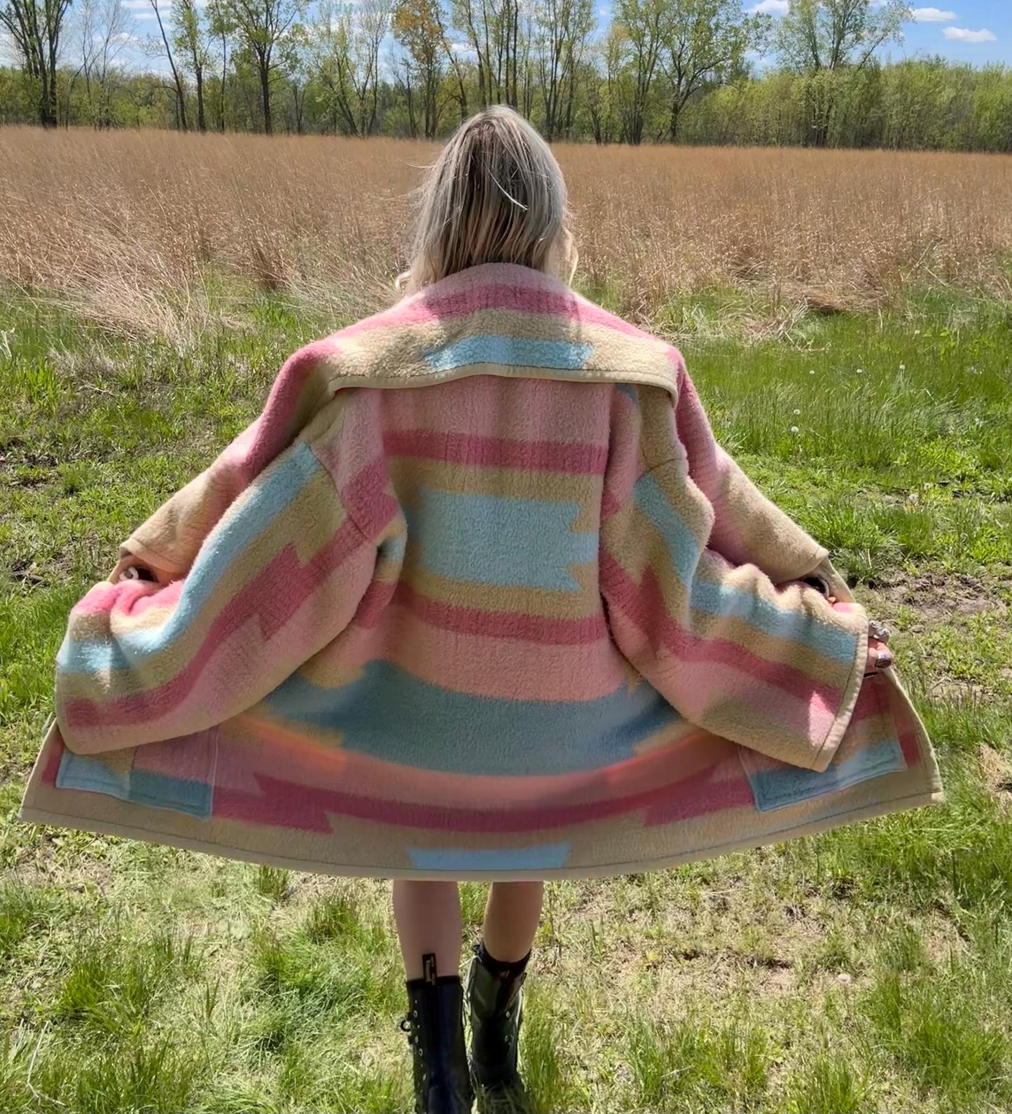 Pastel Dreams Southwestern Geometric Fleece Blanket Coat