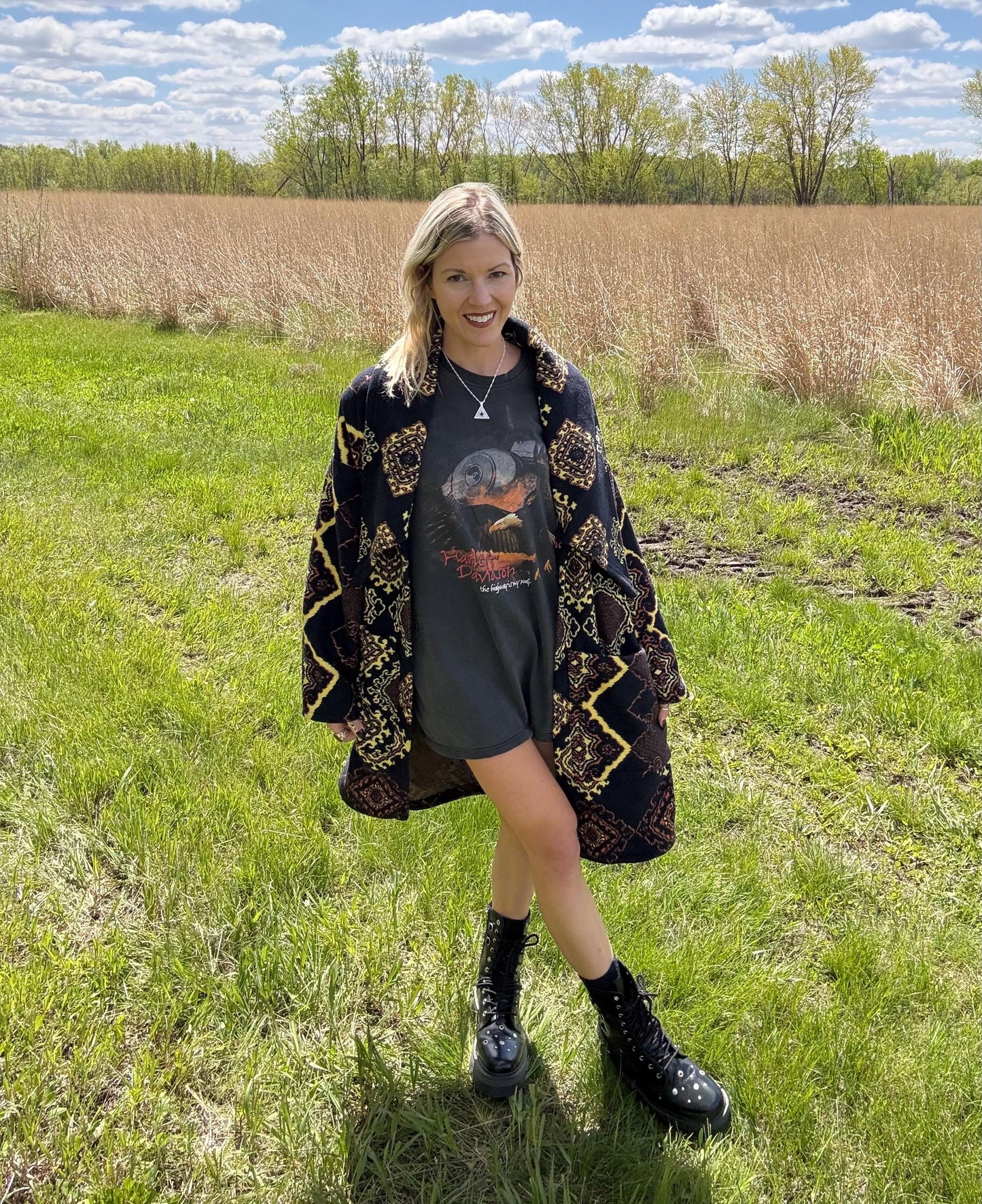 Romantic Deep Navy Geometric Lightweight Wool Blanket Coat