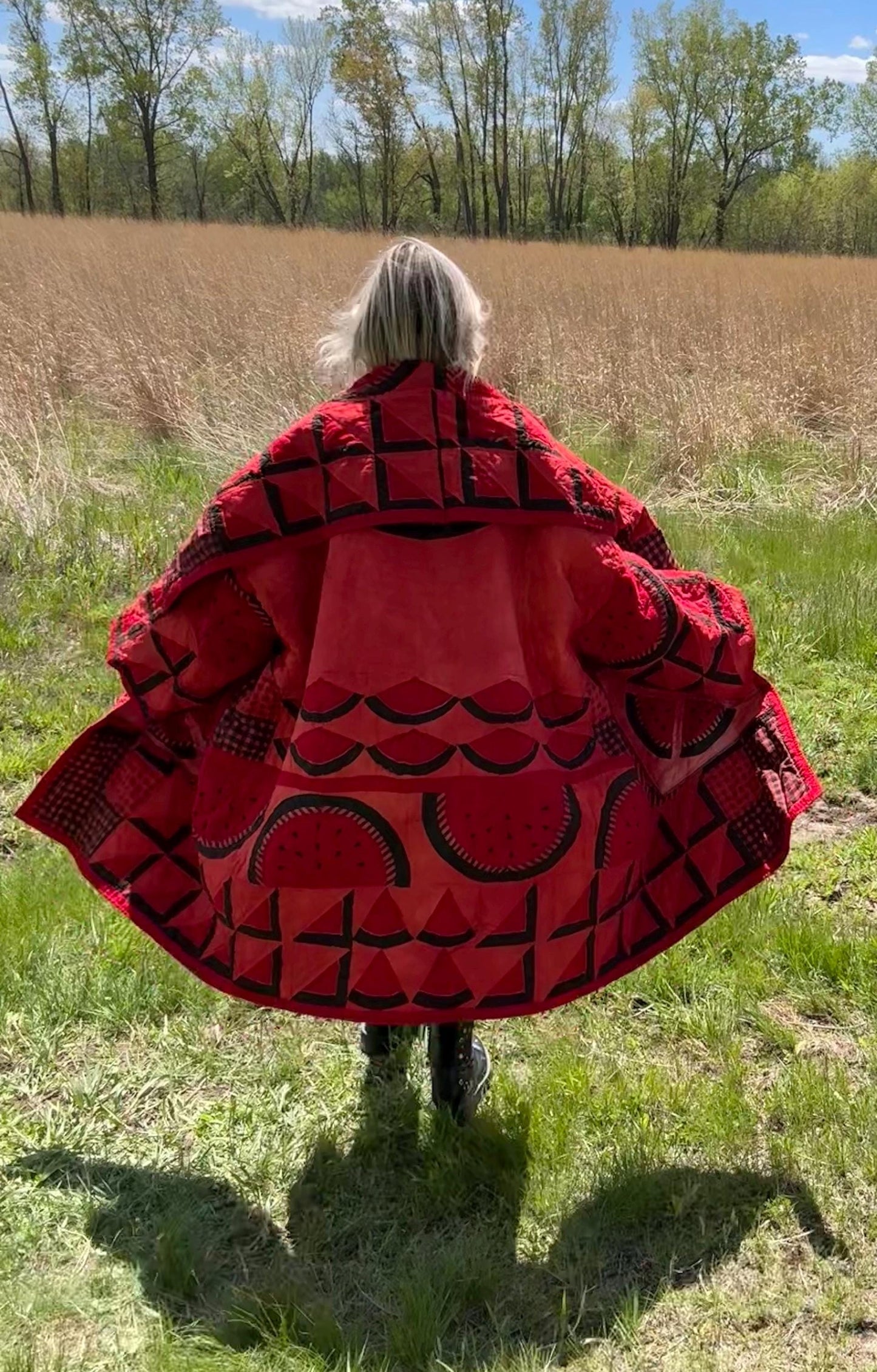 Watermelon Wonder Extra Oversized Red Quilt Coat