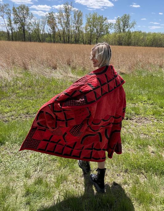 Watermelon Wonder Extra Oversized Red Quilt Coat