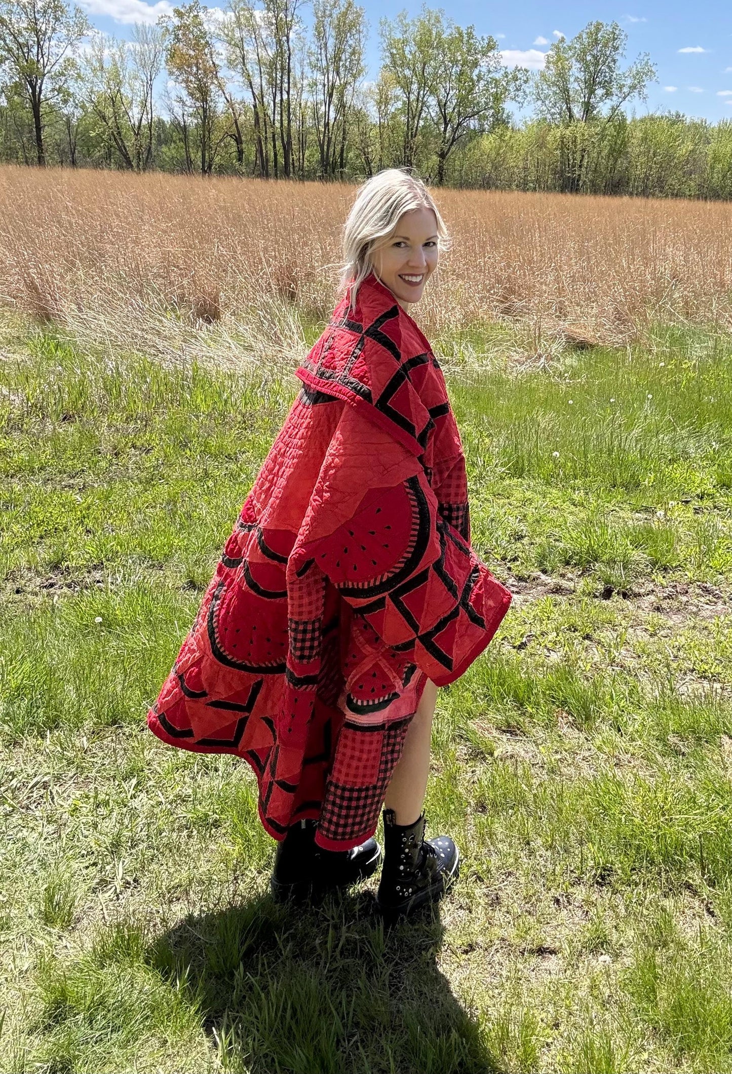 Watermelon Wonder Extra Oversized Red Quilt Coat