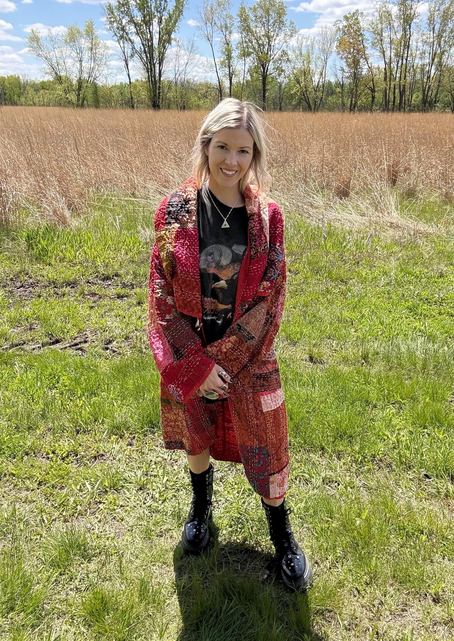 Crimson Cutie Red Silky Patchwork Quilt Duster