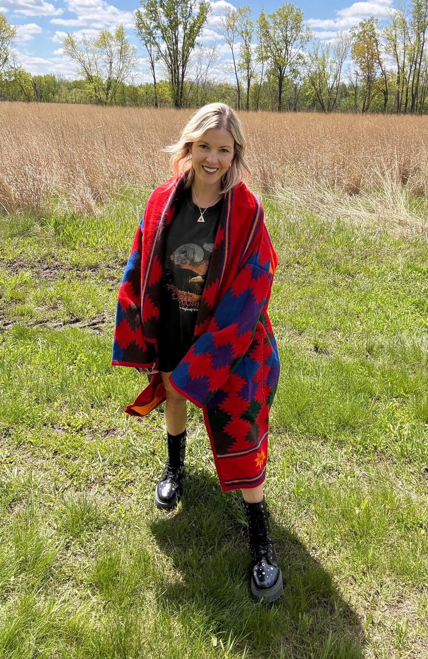 Mountain Lodge Upcycled Vintage Red Geometric Wool Blanket Coat