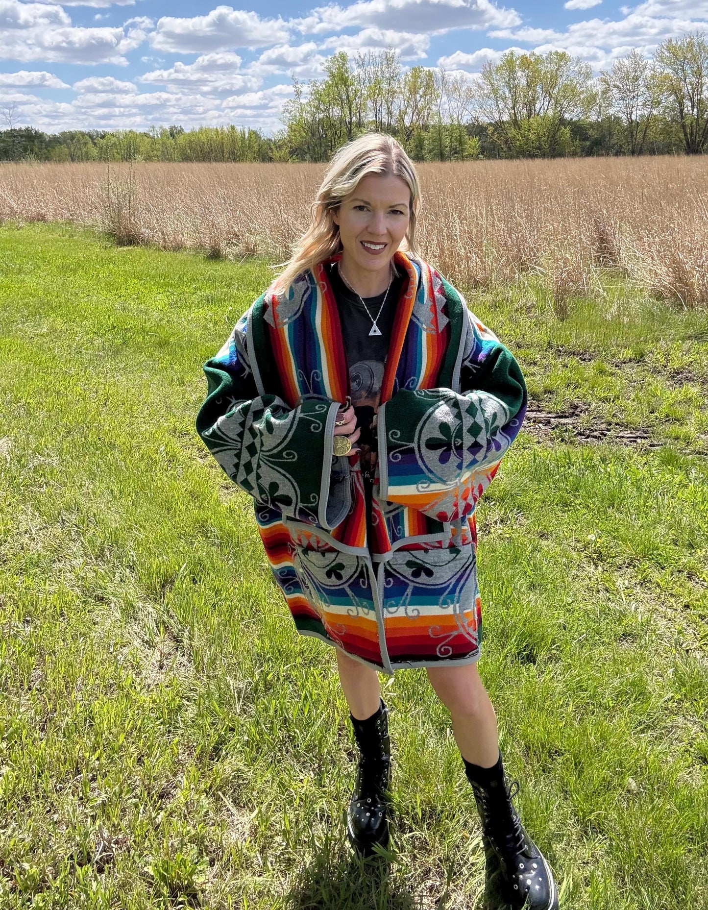 Sacred Turtle Energy Hunter Green Wool Blanket Coat