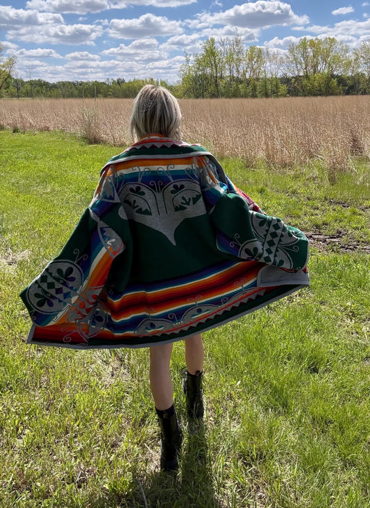 Sacred Turtle Energy Hunter Green Wool Blanket Coat