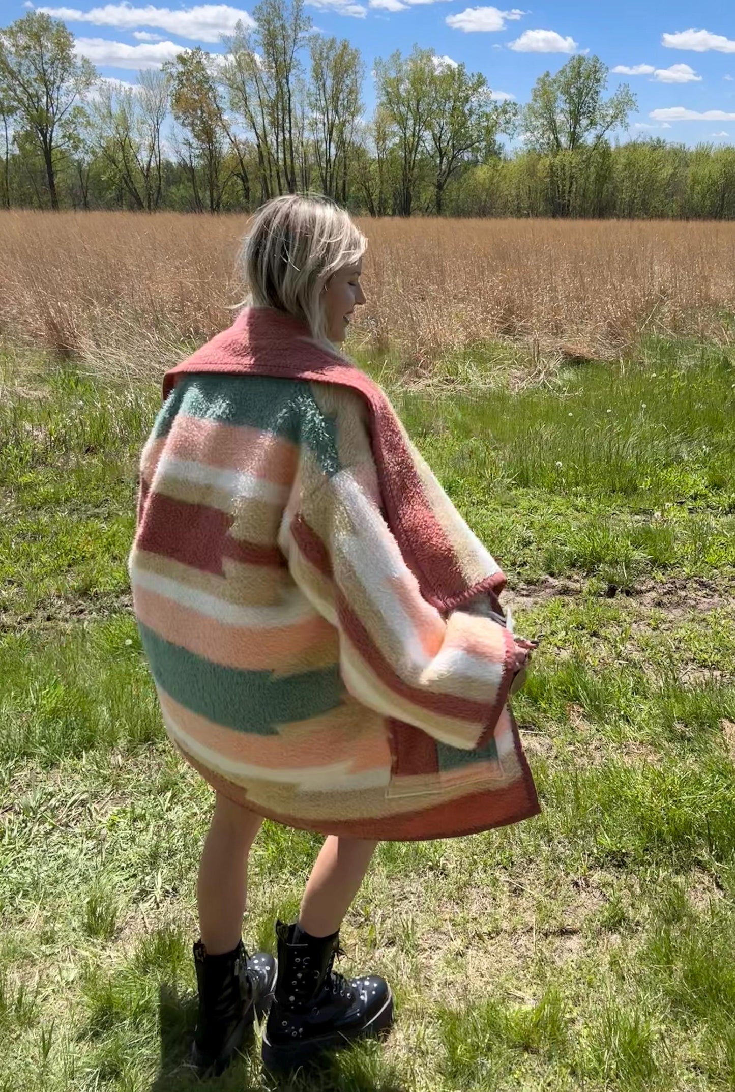 Desert Rose Geometric Southwestern Fleece Blanket Coat