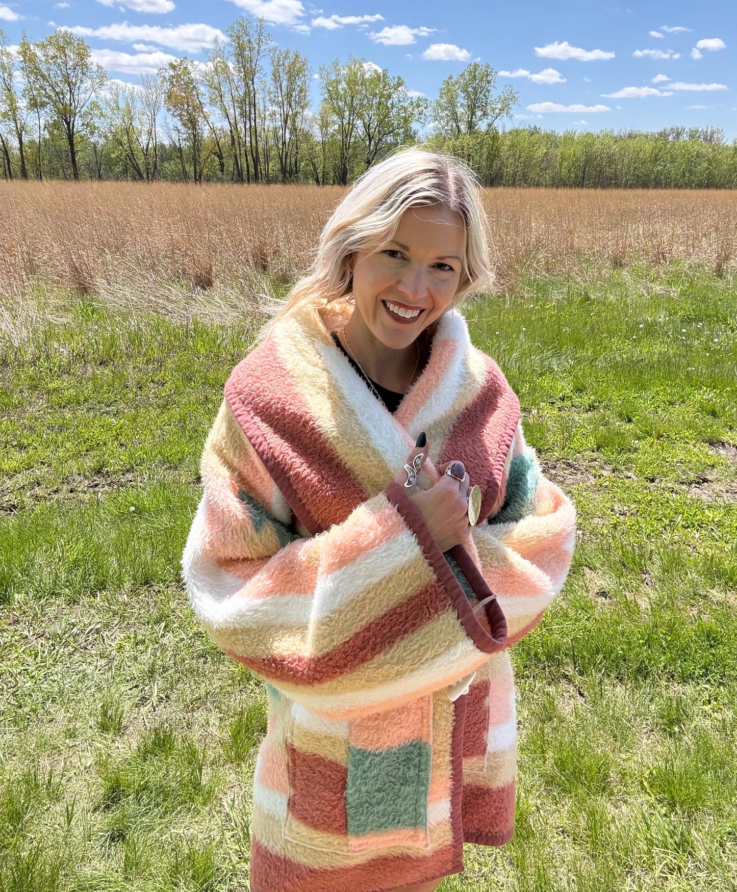 Desert Rose Geometric Southwestern Fleece Blanket Coat