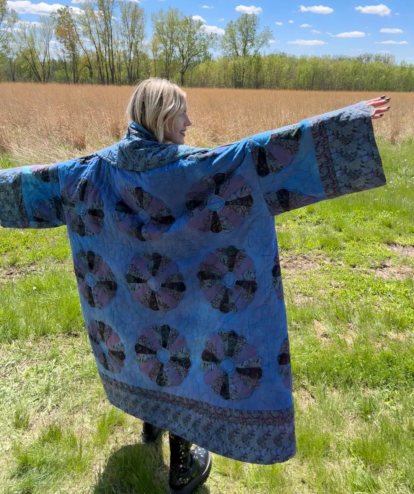 Blue Dream Long Maximalist Statement Quilt Coat