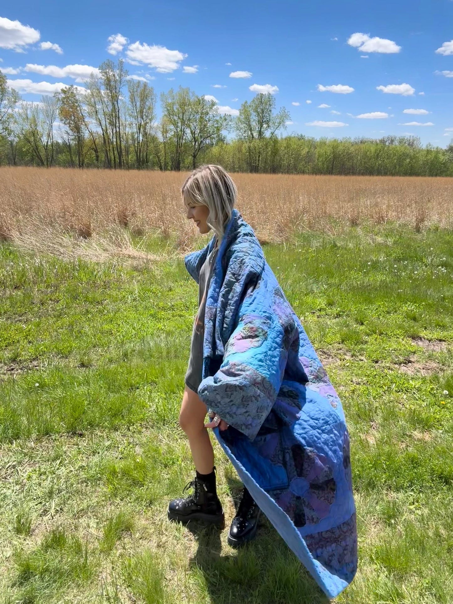 Blue Dream Long Maximalist Statement Quilt Coat