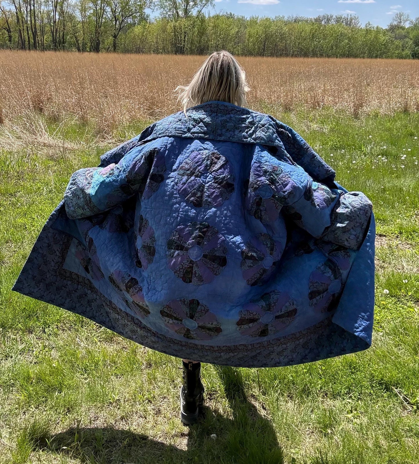 Blue Dream Long Maximalist Statement Quilt Coat