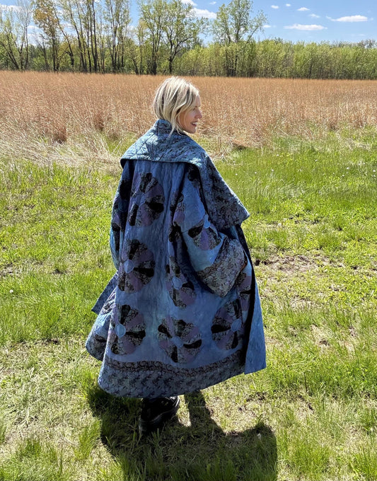 Blue Dream Long Maximalist Statement Quilt Coat