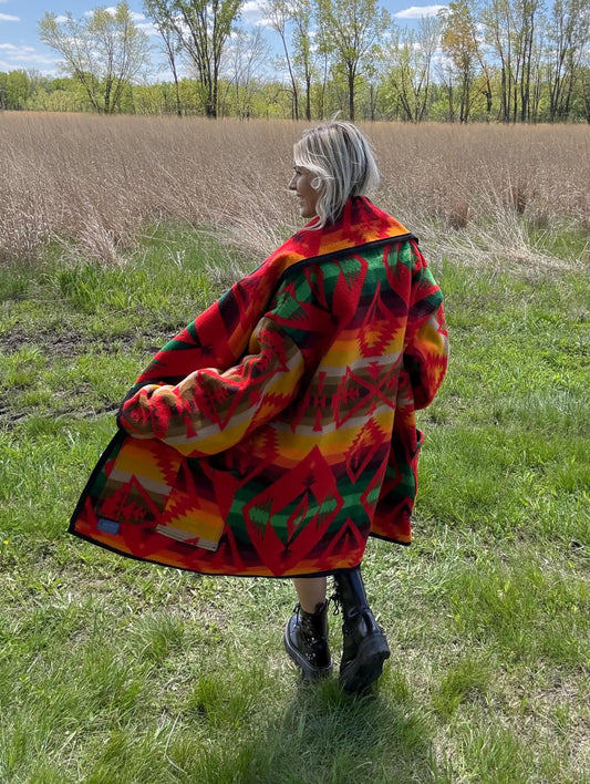 Desert Sunsets Oversized Southwestern Wool Blanket Coat