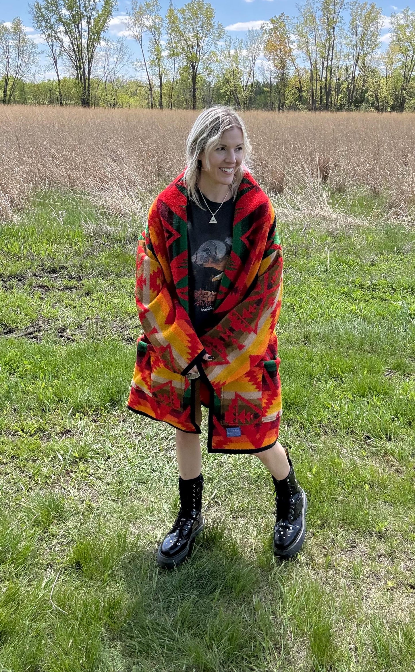 Desert Sunsets Oversized Southwestern Wool Blanket Coat